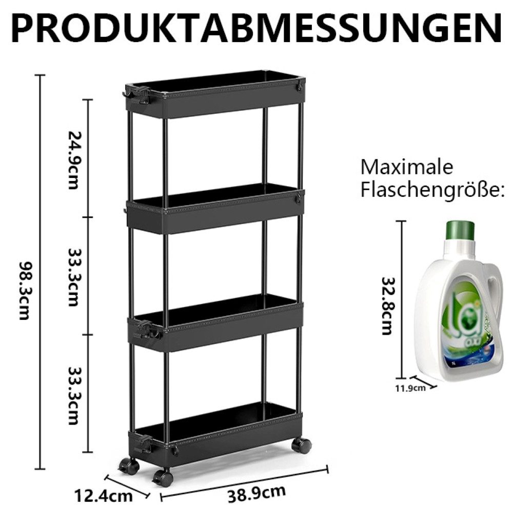 SPACEKEEPER Servierwagen 4-stöckiger schmaler Rollwagen, Badorganizer, Küchenorganizer, (1 St), Mobiler Aufbewahrungswagen für enge Nischen, Küche & Wäscherei