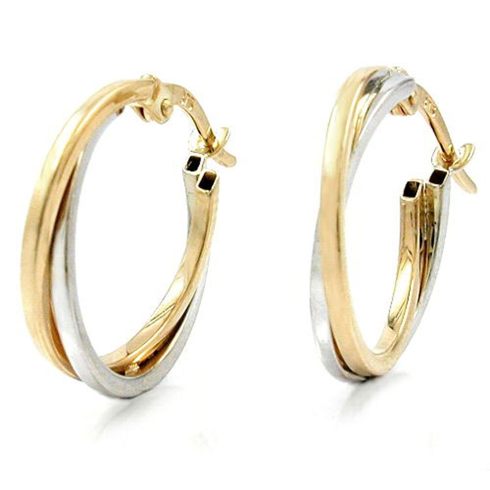 Elegant Schmuck Krone Paar 375 Weißgold Ohrringe, aus Creolen Paar 19x2mm Creolen 375 Ohrschmuck & Gelbgold Gold Gold