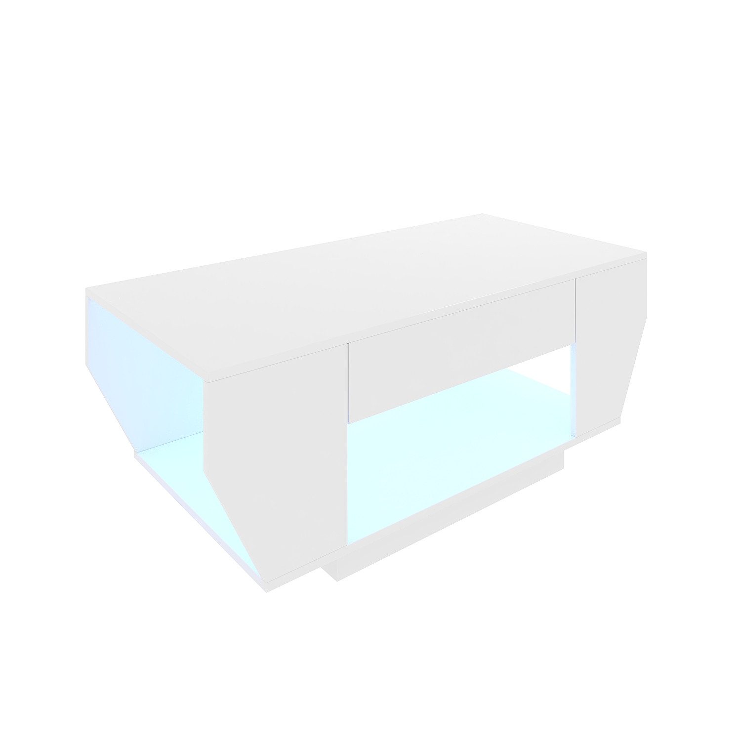 radelldar Couchtisch mit LED-Beleuchtung & 2 Schubladen, Hochglanz-Weiß/Schwarz (1-St), Boot-Form Design, Fernbedienung für dein Wohnzimmer