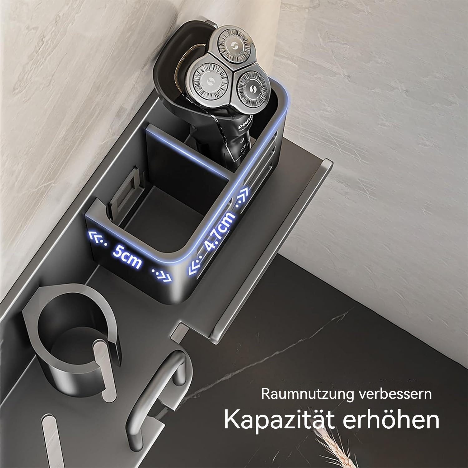 BlingBin Zahnbürstenhalter Elektrischer Zahnbürstenhalter aus Aluminium, Badezimmer-Wandmontage, (2er set, 2-St., 35 * 6,5 * 9,5 cm), Zahnbürstenhalter, Aufbewa – Bild 4 von 5