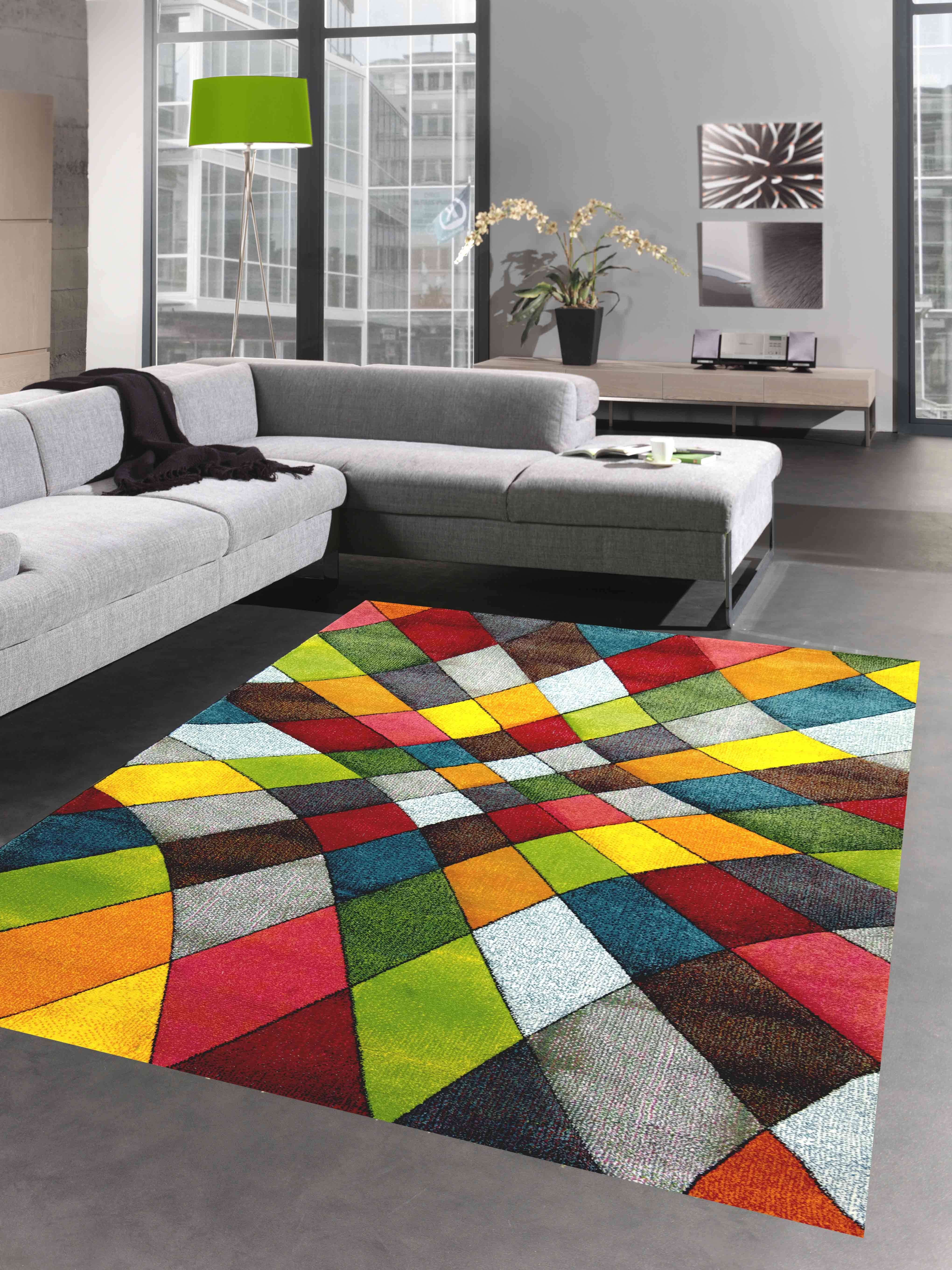 Carpetia Teppich Wohnzimmerteppich modern orange gelb grün - pflegeleicht, rechteckig, Höhe: 13 mm