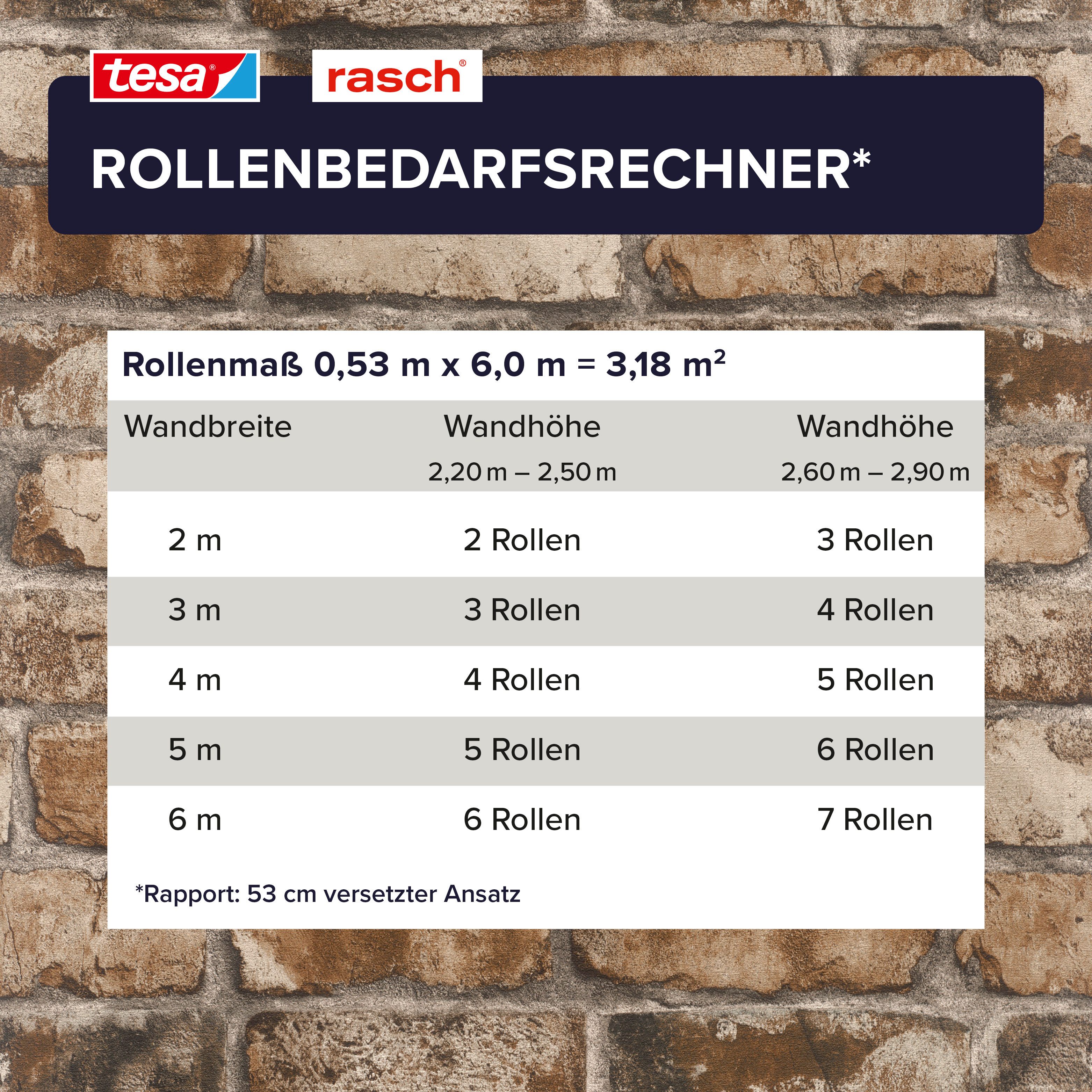 Rasch Vliestapete Clayton - Selbstklebende Tapete Mauer von tesa® x rasch®, strukturiert, Steinoptik, Ziegel, Steinmauer, Mauerwerk, (1 Rolle, 1 St), selbstkleb – Bild 5 von 5