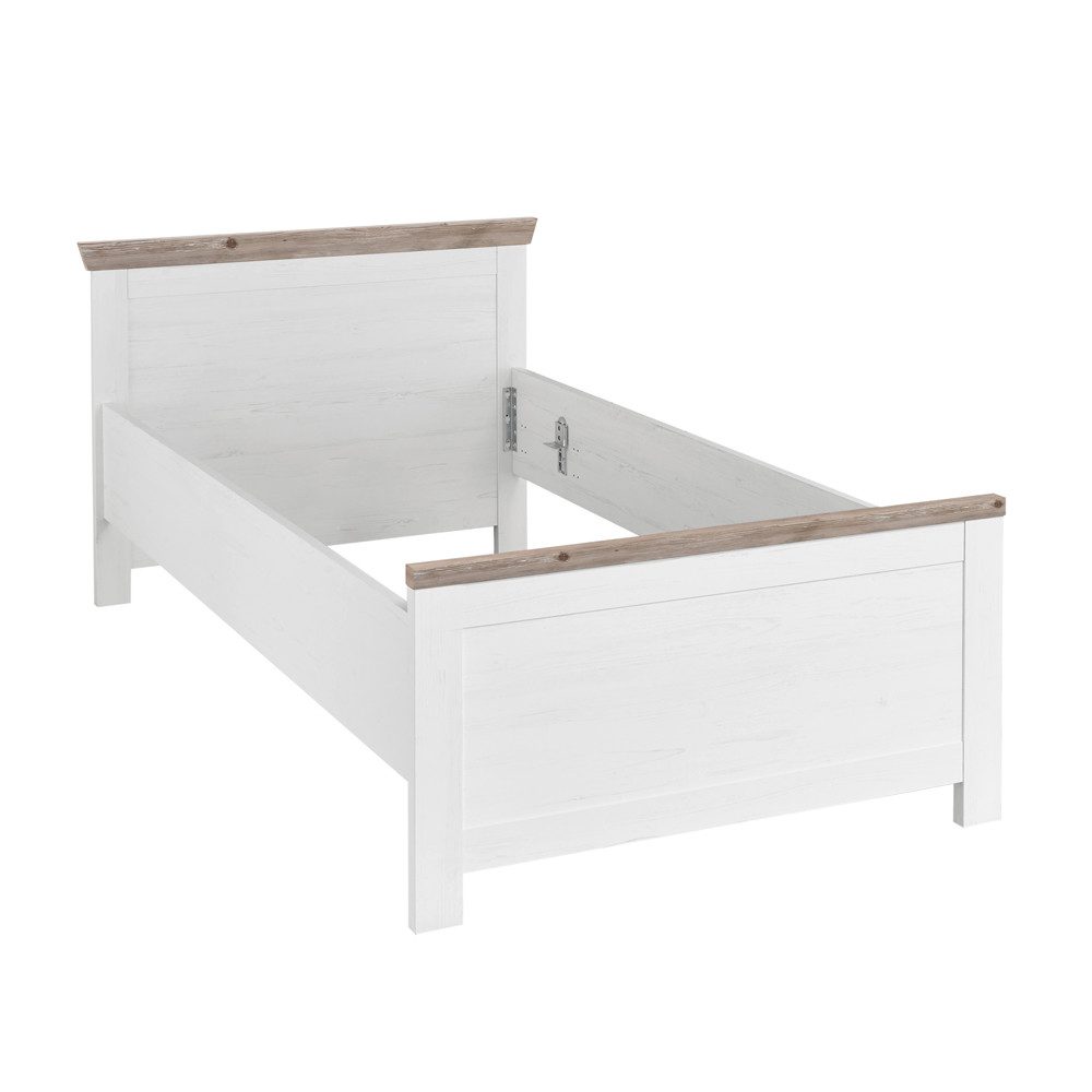 Lomadox Bett FERNA-61, Pinie weiß Nb. mit Absetzungen in Pinie dunkel Nb. 115/86/208 cm