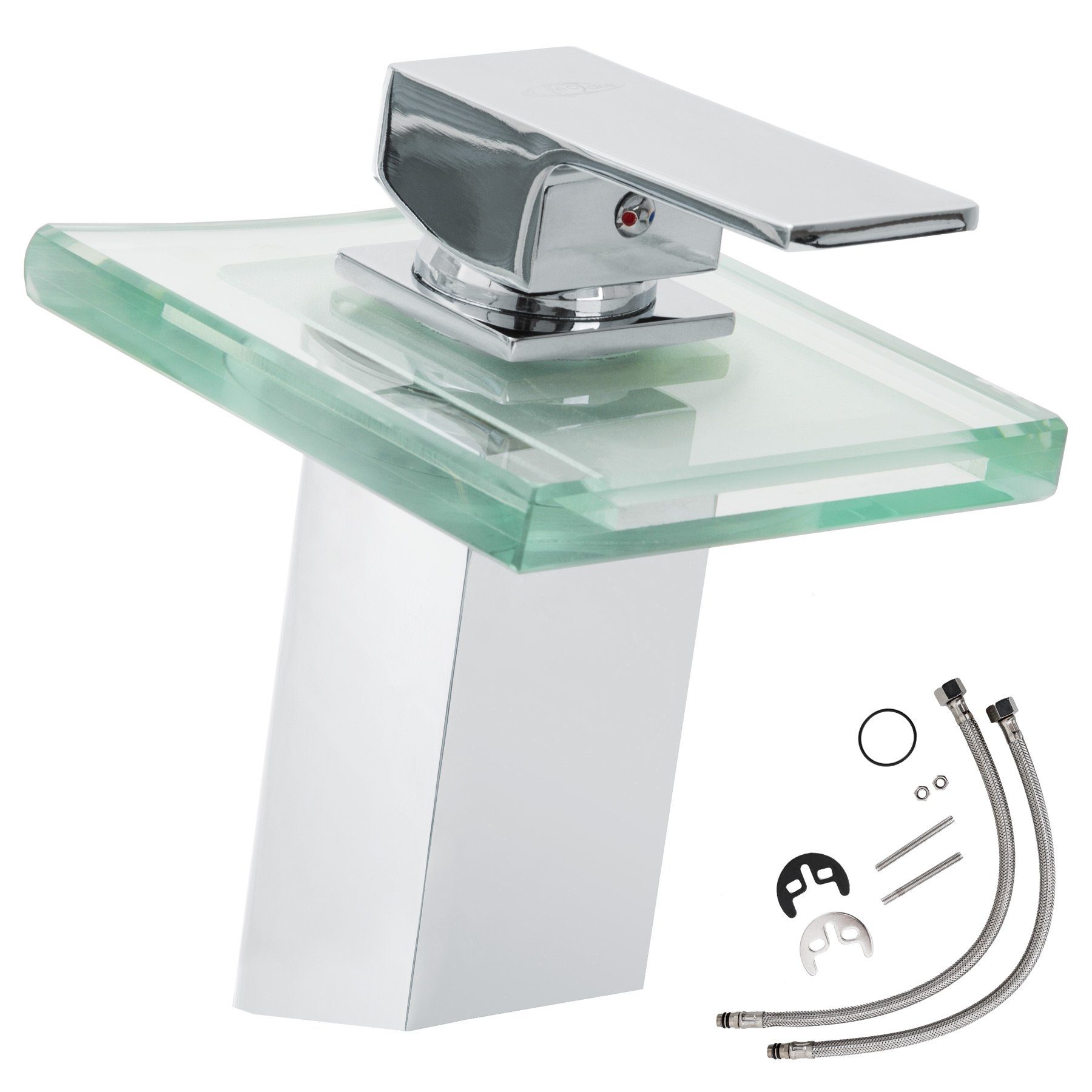 tectake Kopfbrause Wasserhahn Wasserfall Glas eckiger Auslauf