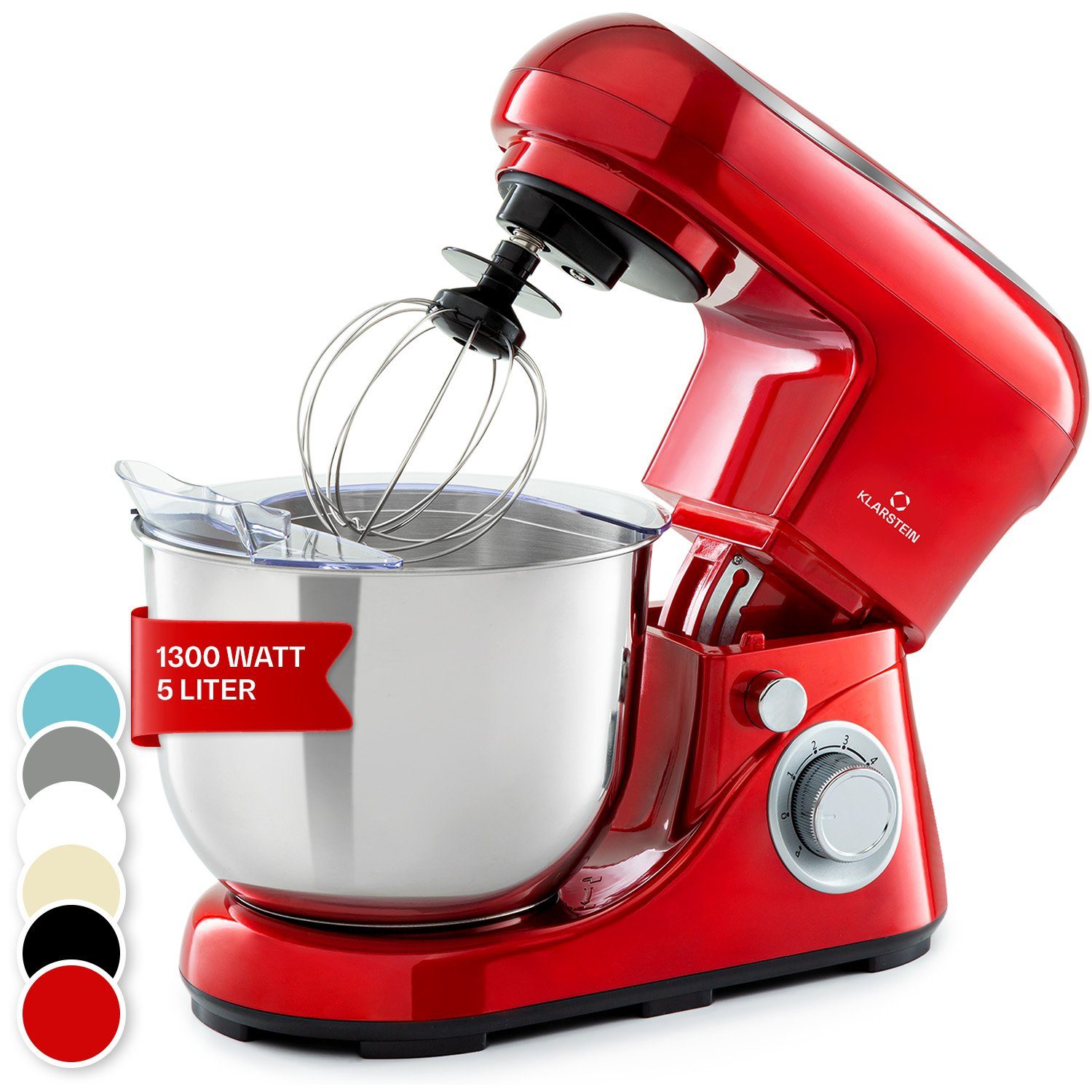 Klarstein Küchenmaschine Bella Pico 2G Küchenmaschine 1300W 1,7 PS 5L 6 Stufen Pulsfunktion, 1300 W, 5 l Schüssel, Knetmaschine Teigmaschine Teigknetmaschine Rührmaschine Standmixer