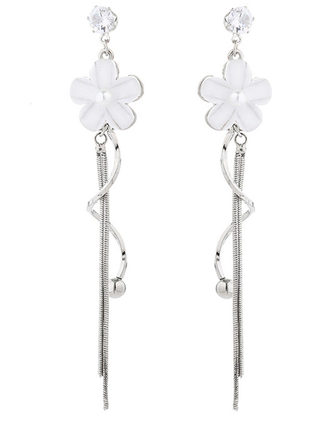 Haiaveng Paar Ohrhänger Lange Metall gebogene Quaste Ohrringe,925, Blume Quasten-Ohrstecker für Frauen