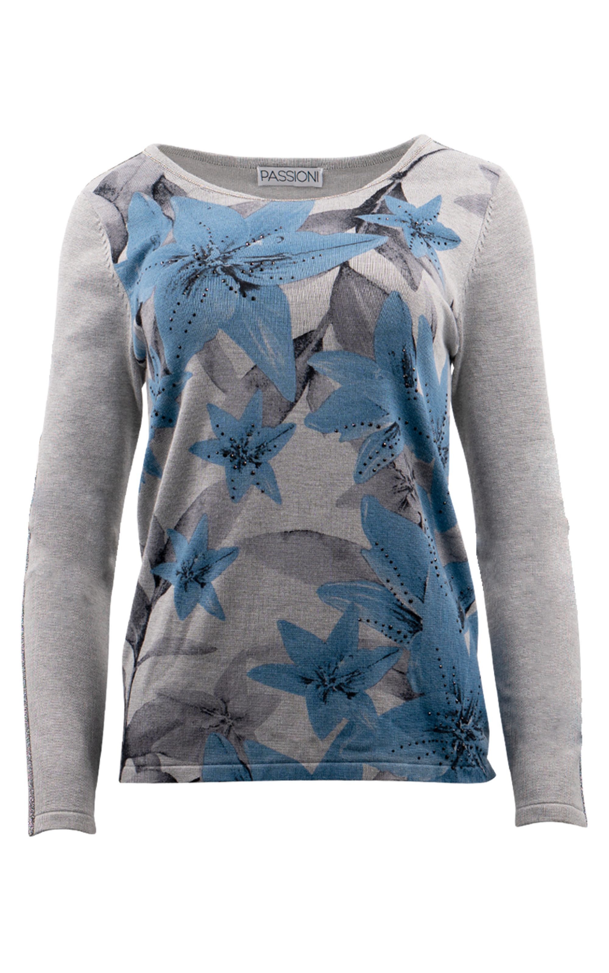 Passioni Strickpullover mit Blumenprint und feinen Glitzerdetails günstig online kaufen