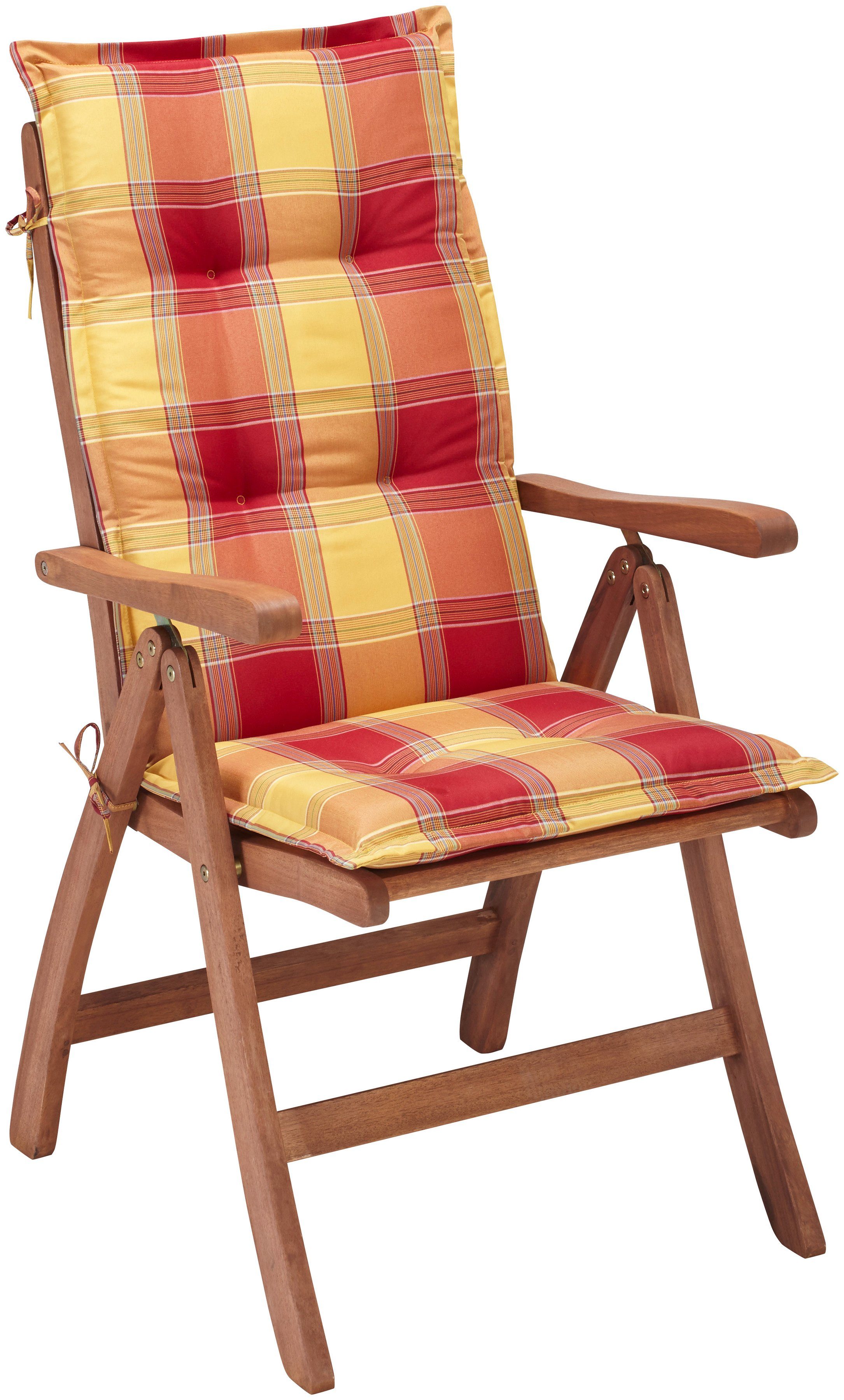 MERXX Gartenstuhl Maracaibo (Set, 2 St), 2er Set, Eukalyptus, verstellbar, braun, inkl. Auflage