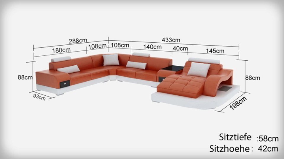 Sitz Moderne Couch Polster Ecksofa, Wohnlandschaft Form JVmoebel Couchen Ecke Sofa U