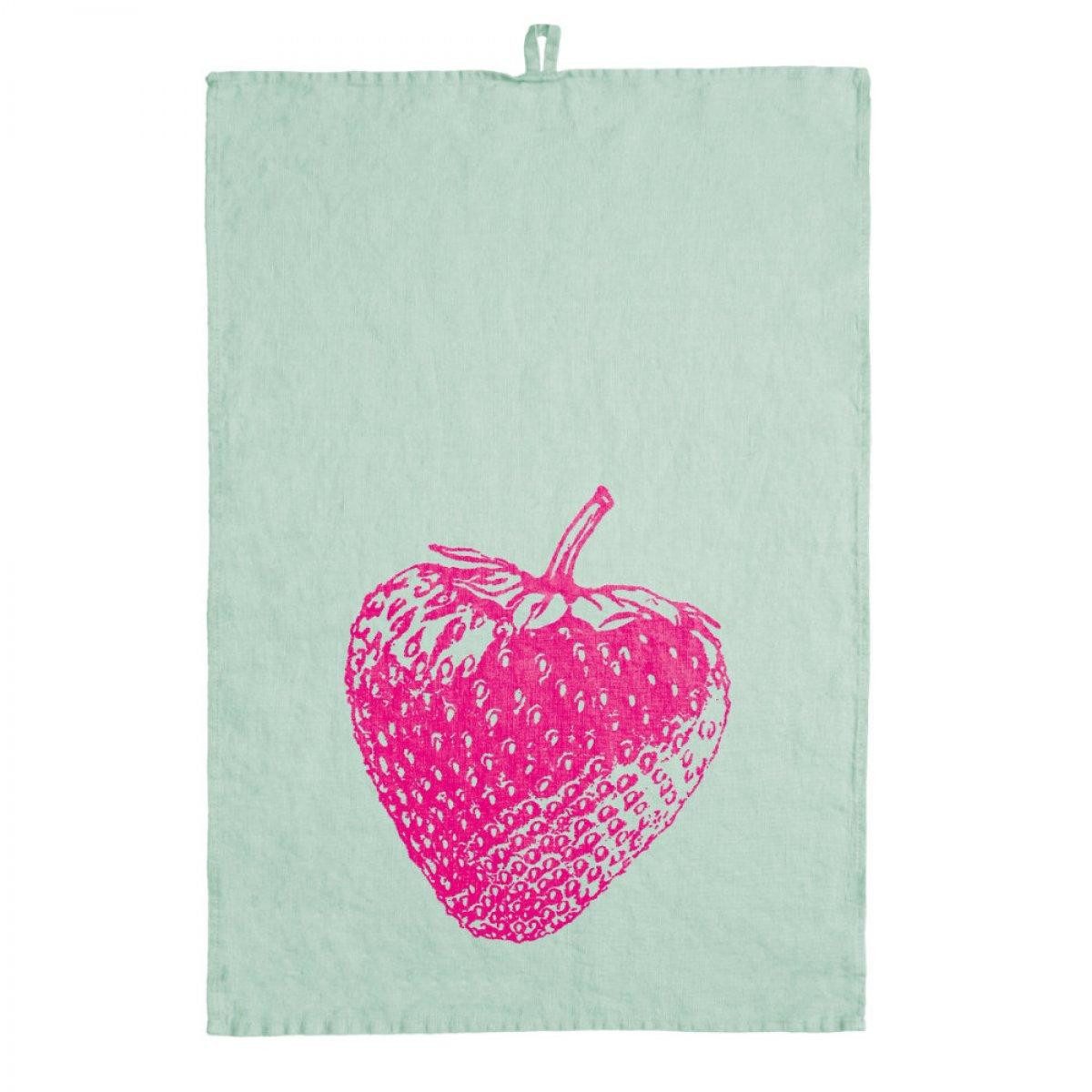 Frohstoff Geschirrtuch Geschirrtuch Leinen Erdbeere Minze Neonpink