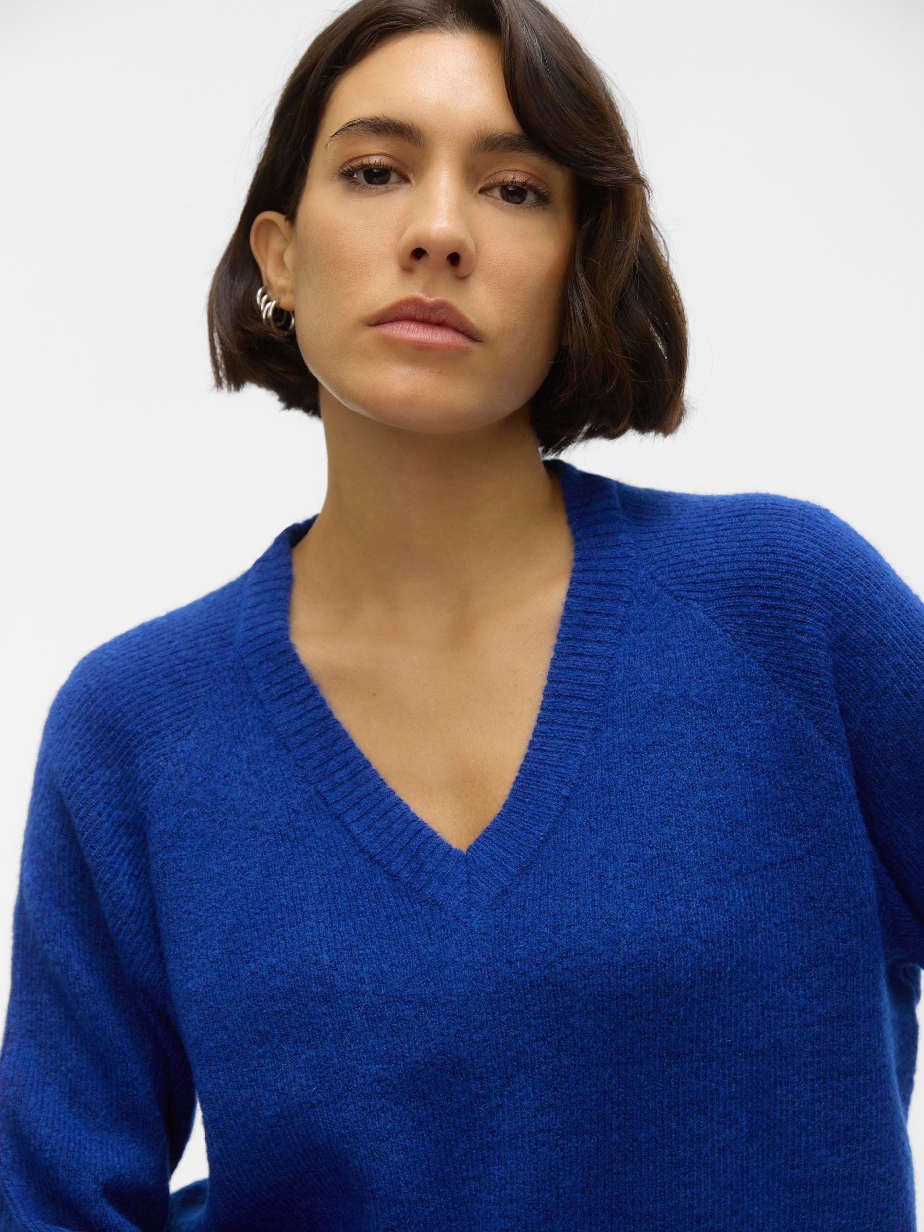 Detail:W V-Ausschnitt-Pullover Mazarine LS Blue VMELLYLEFILE Vero PULLOVER V-NECK MELANGE Moda