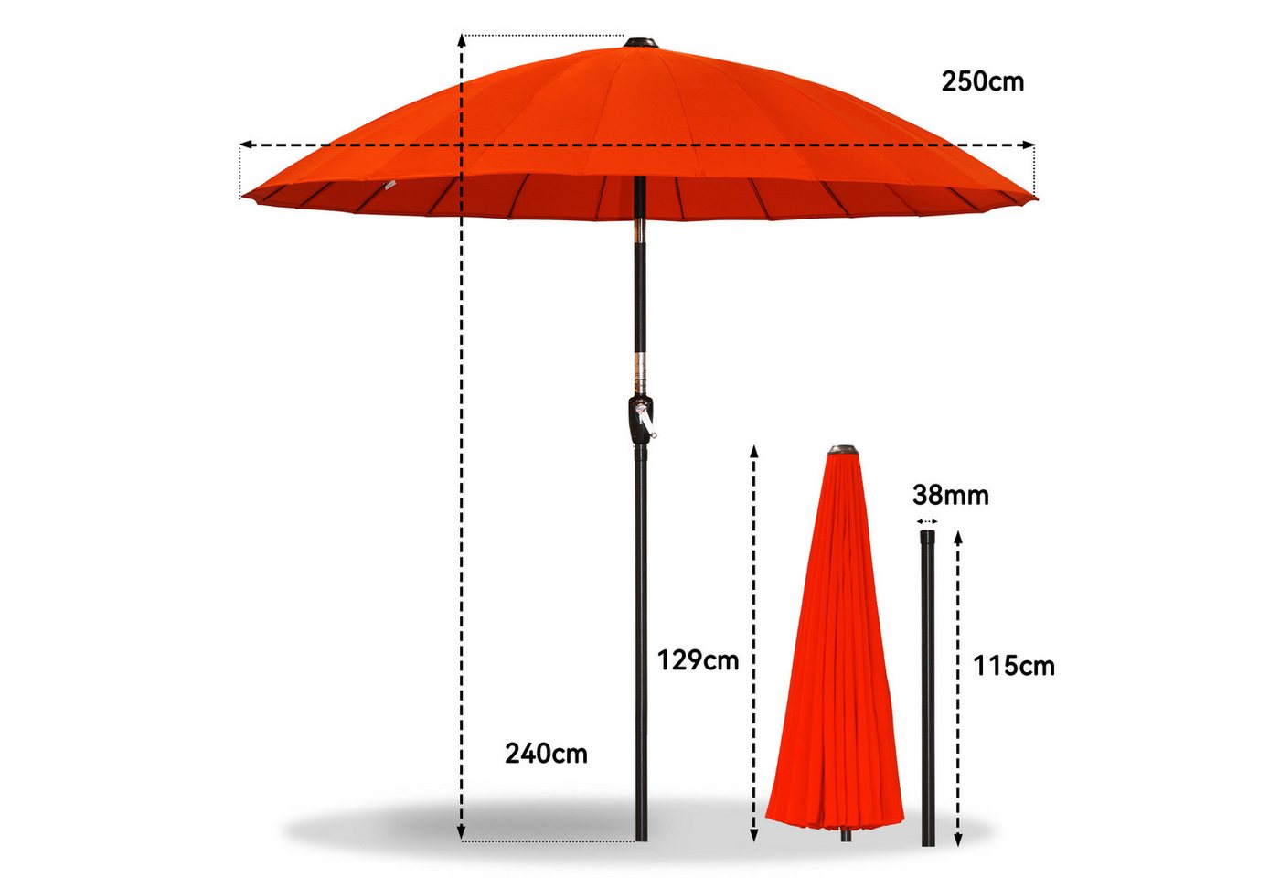 Thumbnail - Angel Living Sonnenschirm Terrassenschirm Ø 250cm, Rund Shanghai Stil, UV-Schutz 50+, mit Kurbel, ideal für Garten, Terr...