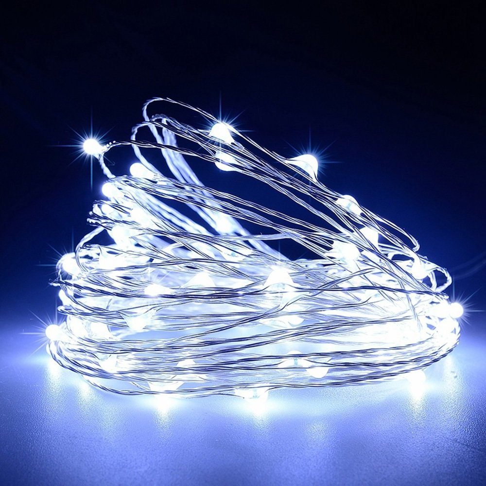 Sunicol LED-Lichterkette 2/3/5/10M, Kupferdraht, AA-Batterie,für Weihnachten Urlaub Party Dekor Kaltweiß