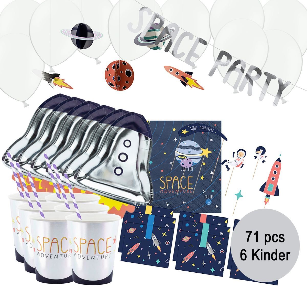 partydeco Papierdekoration Astronauten Party Deko Set für Kindergeburtstage