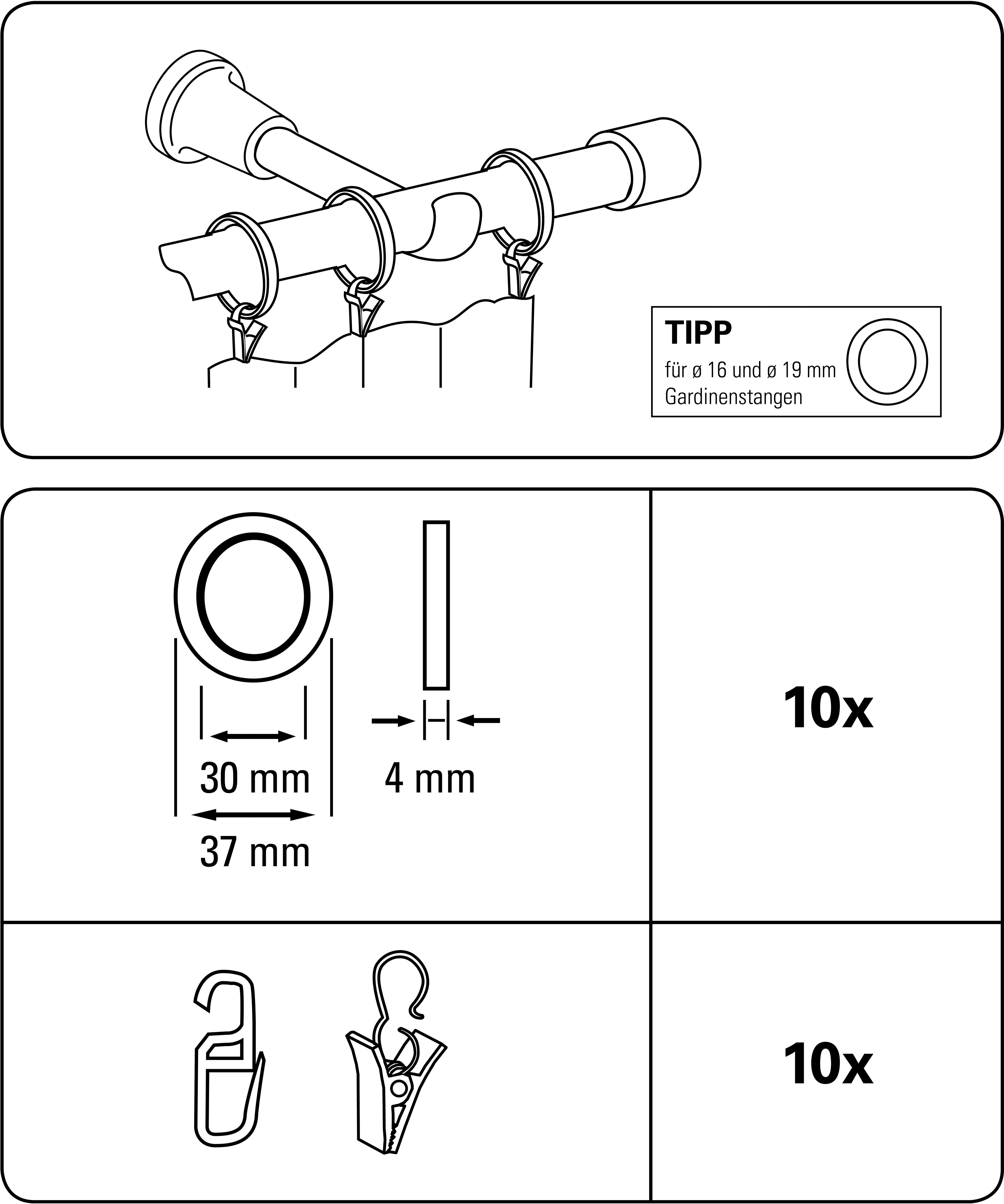 GARDINIA Gardinenring Ally, Gardinenstangen, (Set, 10-St), günstig online kaufen