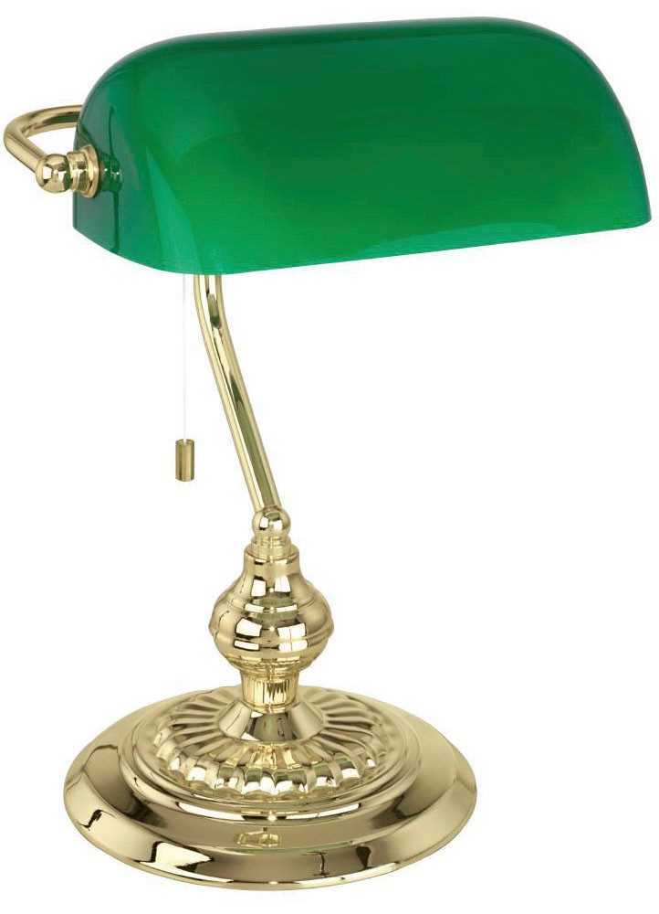 EGLO Tischleuchte BANKER, Ein-/Ausschalter, ohne Leuchtmittel, Lampe für Schreibtisch, in messing und grün, mit Zug-Schalter, E27