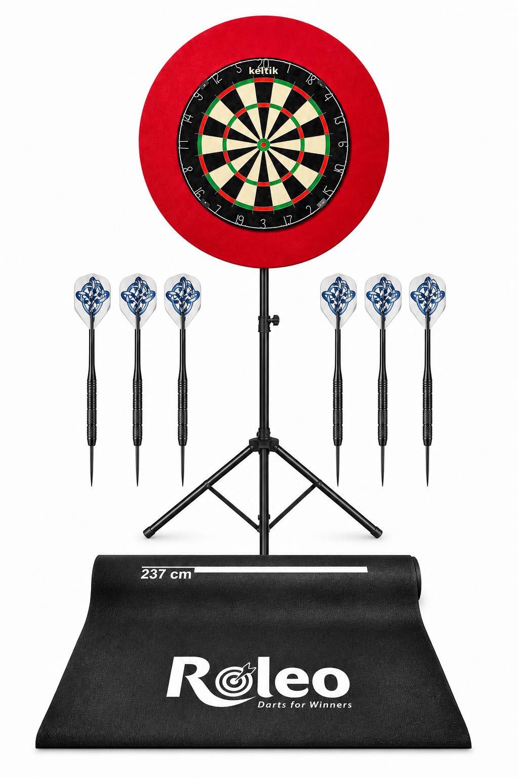 Keltik Dartscheibe Dart Komplettset: Profi Dartboard, Pfeile, Matte, Ring & Ständer, (1-tlg)