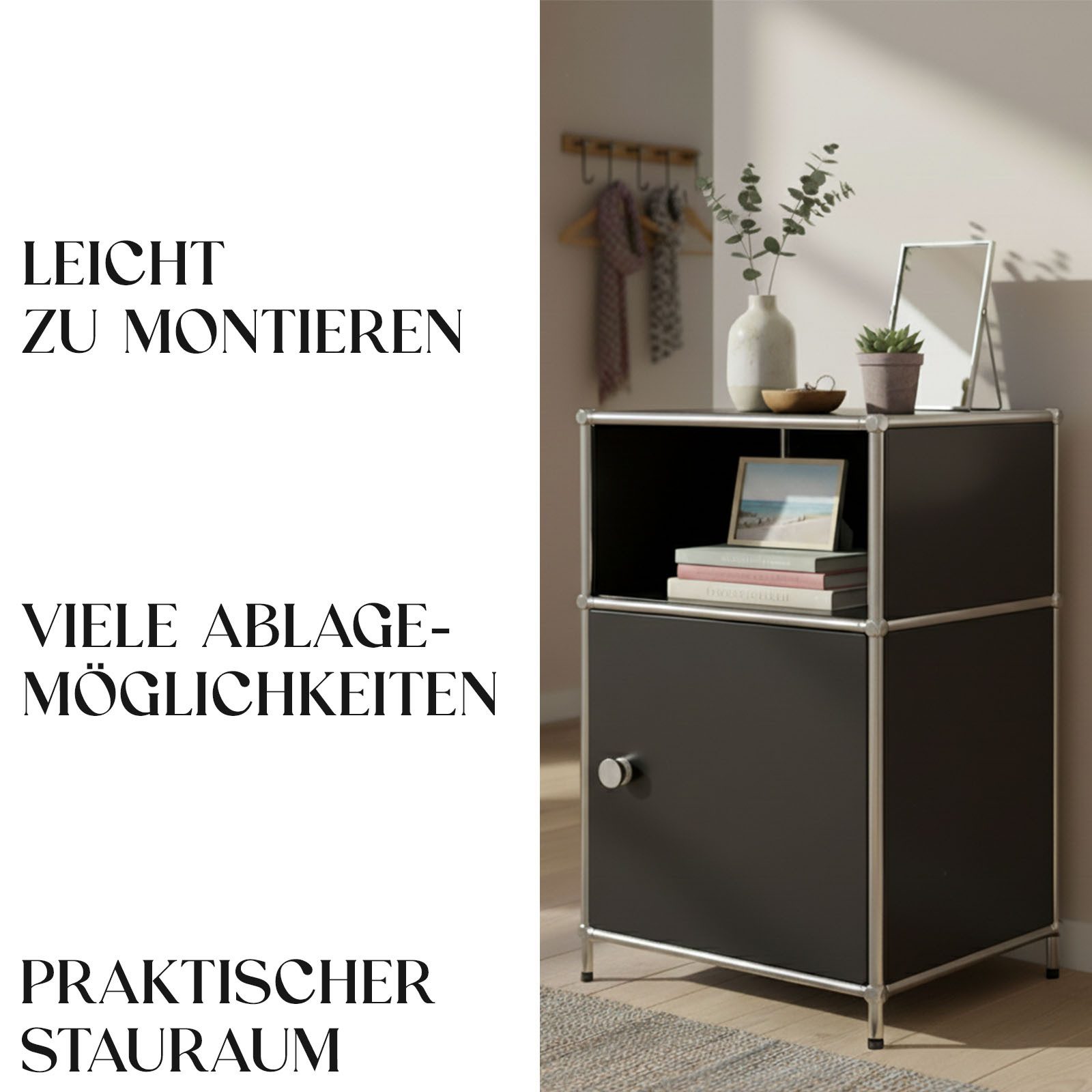 Floordirekt Standregal Concept Epure Metallregal MK-040, 3-stöckiges Regal 40x40x65 cm, mit Tür & Ablage, modernes Regal für Bad, Küche, Schlafzimmer & Büro – Bild 5 von 5