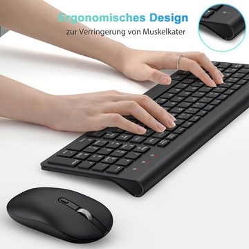 cimetech, 2.4G Ultraslim Kabellose Tastatur- und Maus-Set, mit QWERTZ Deutsches Layout, 10m Reichweite, für PC, Desktop