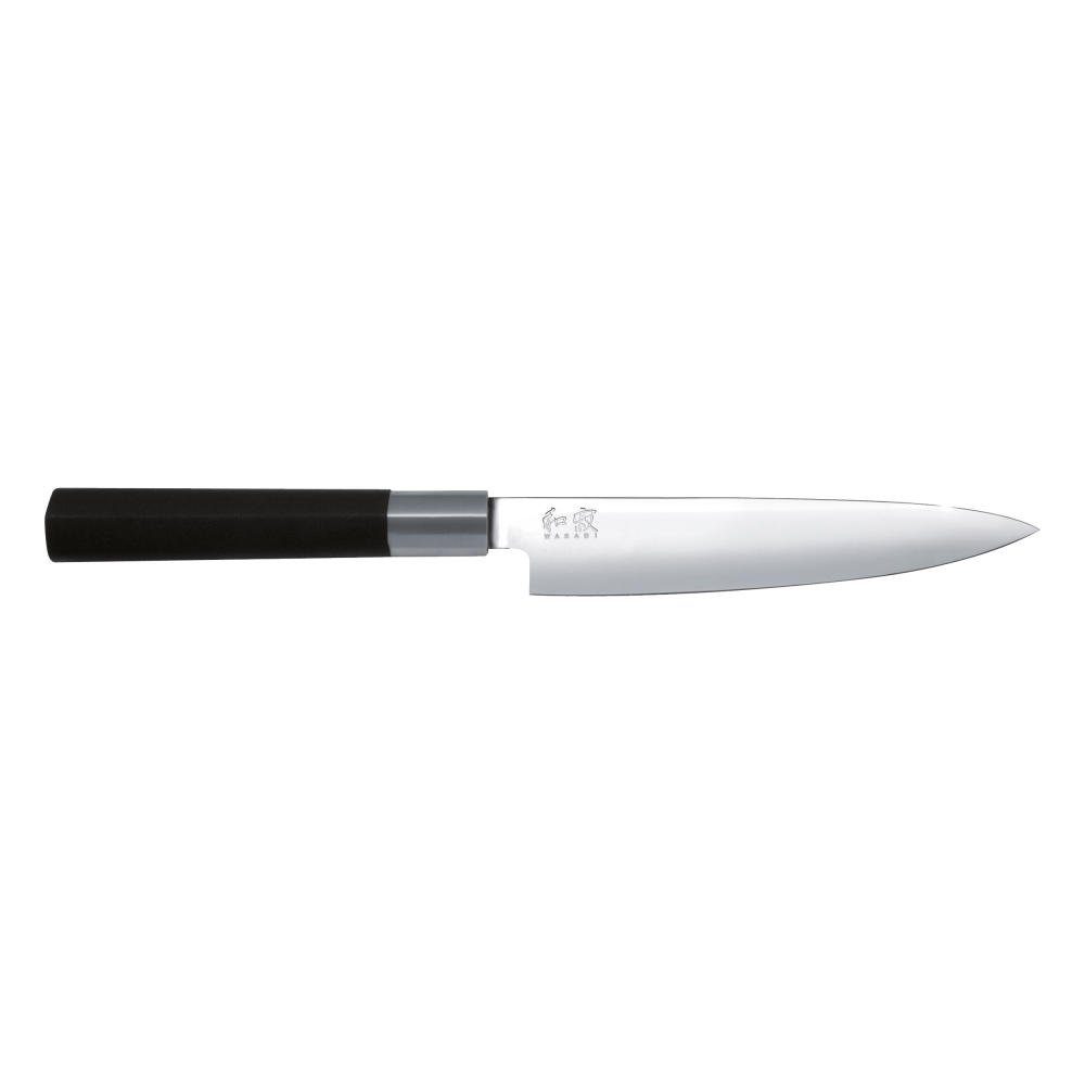 KAI Wasabi Black Messer Set – 3-teilig (10 Cm & 15 Cm Allzweckmesser, 16,5 Cm Santoku), Japanischer Edelstahl, Schwarzer Griff