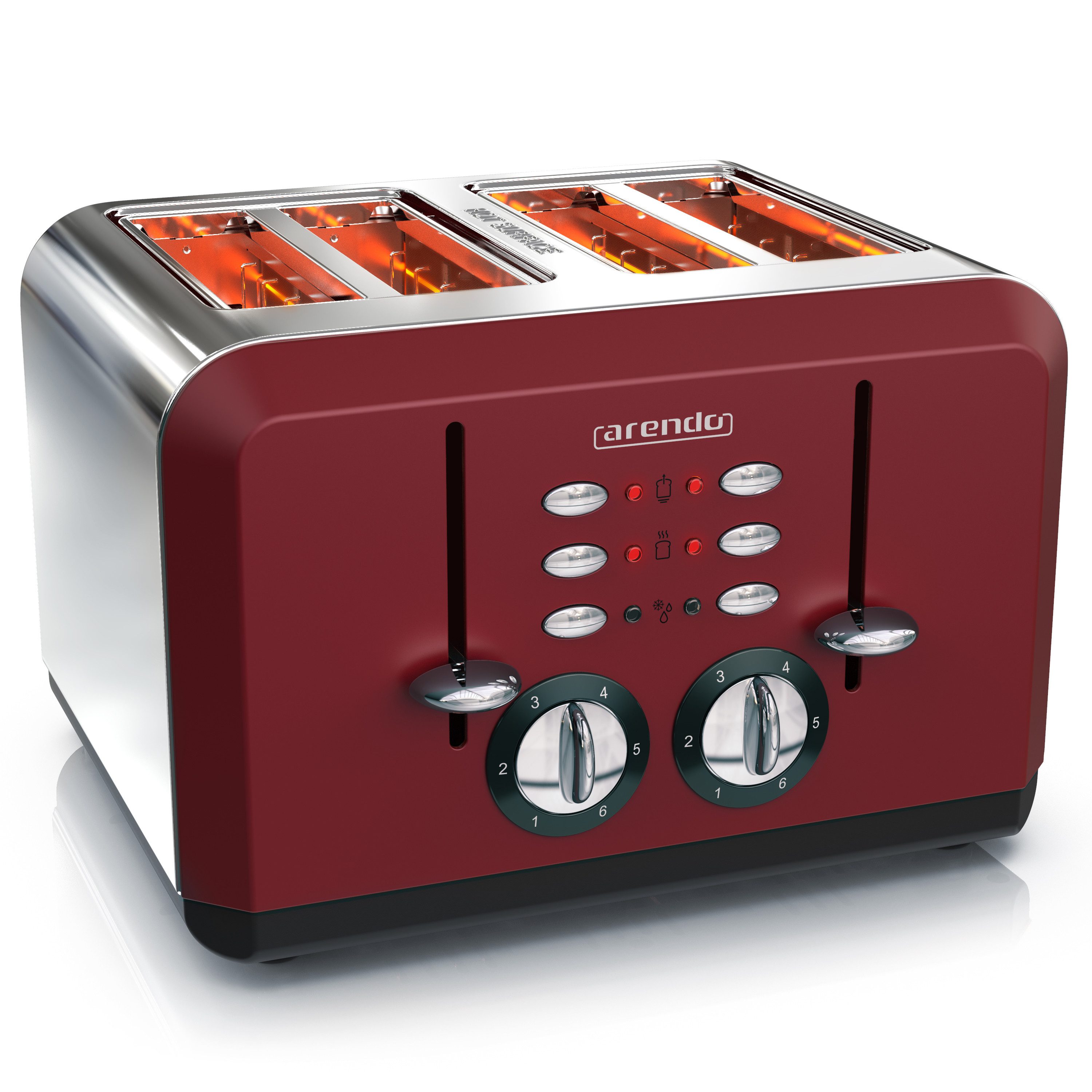 Arendo Toaster 4-Scheiben, Edelstahl Automatik, Wärmeisolierendes Doppelwandgehäuse, 4 kurze Schlitze, für 4 Scheiben, 1630 W, Bräunungsgrad 1-6, Aufwärm- & Auftaufunktion, GS-zertifiziert