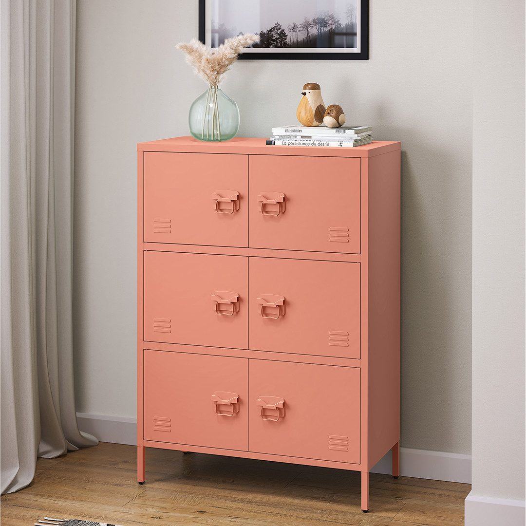 skølm Kommode Zandor aus Metall (Terrakotta, 3 Fächer & 6 Türen), Sideboard 113,5x80x38 cm, Metallschrank auch verfügbar mit 2 Fächern