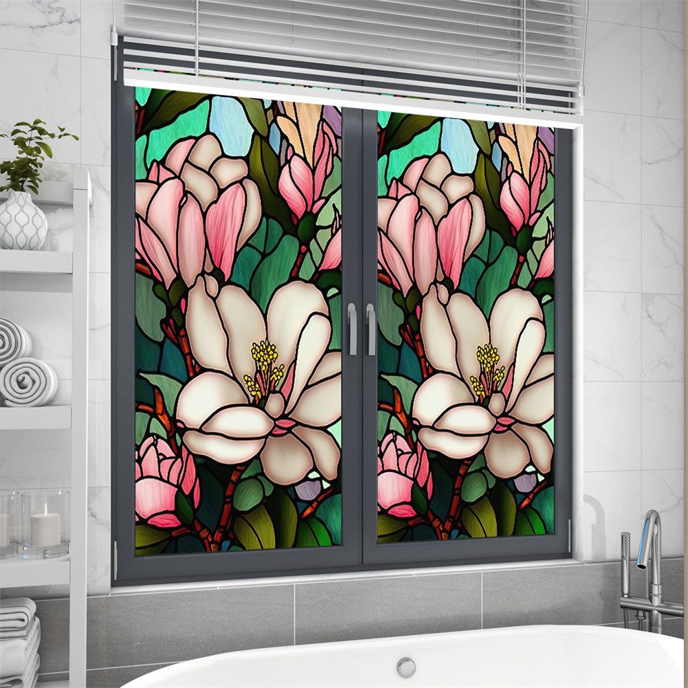GarveeMore Fenstersticker Bunte florale Retro-Fensterfolie abnehmbar Uv-Blockierung Wärmedämmung, Nicht klebend Glasmalerei Fenster Film Dekor abnehmbar Static Cling