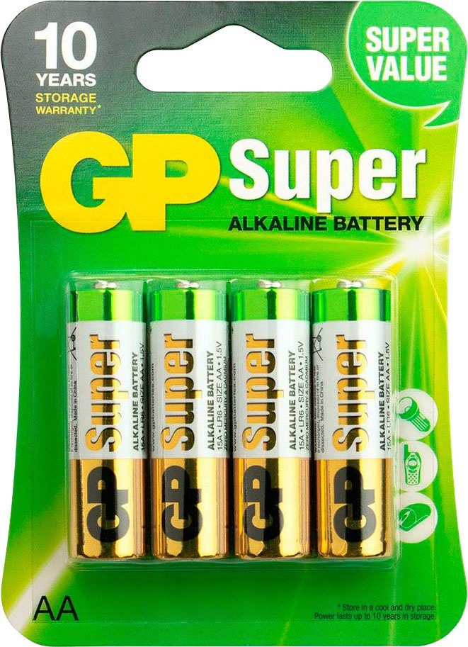 GP Alkaline Super (1,5 Batterie, Batteries St) LR06 4er Pack AA V, 4