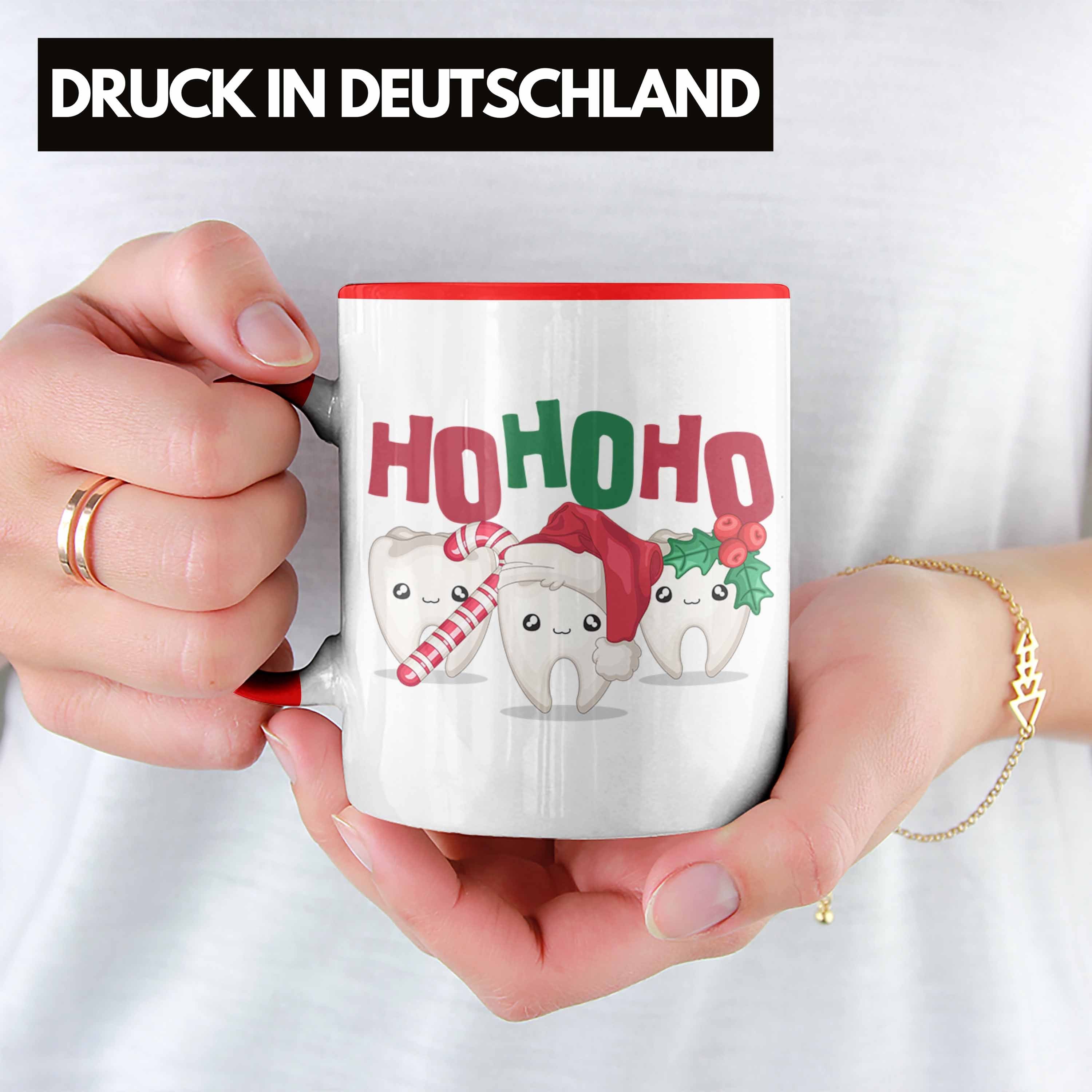 Trendation Tasse Ho Ho Weihnachten Tasse Zahnarzt Zahnarztassistent Geschenk Zahn-Gr Rot Ho