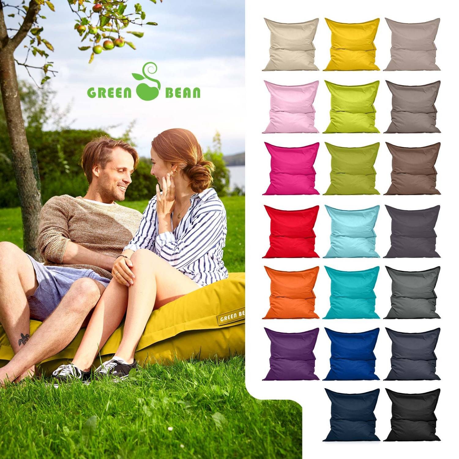Green Bean Sitzsack XXL Outdoor Sitzsack Square 140x180cm (XXL Riesensitzsack 140x180cm 380 Liter Kinder & Erwachsene Bean Bag EPS Perlen Füllung, Groß Draußen Outdoor Liegekissen), Waschbar Wetterfest Lounge Sitzkissen Bodenkissen