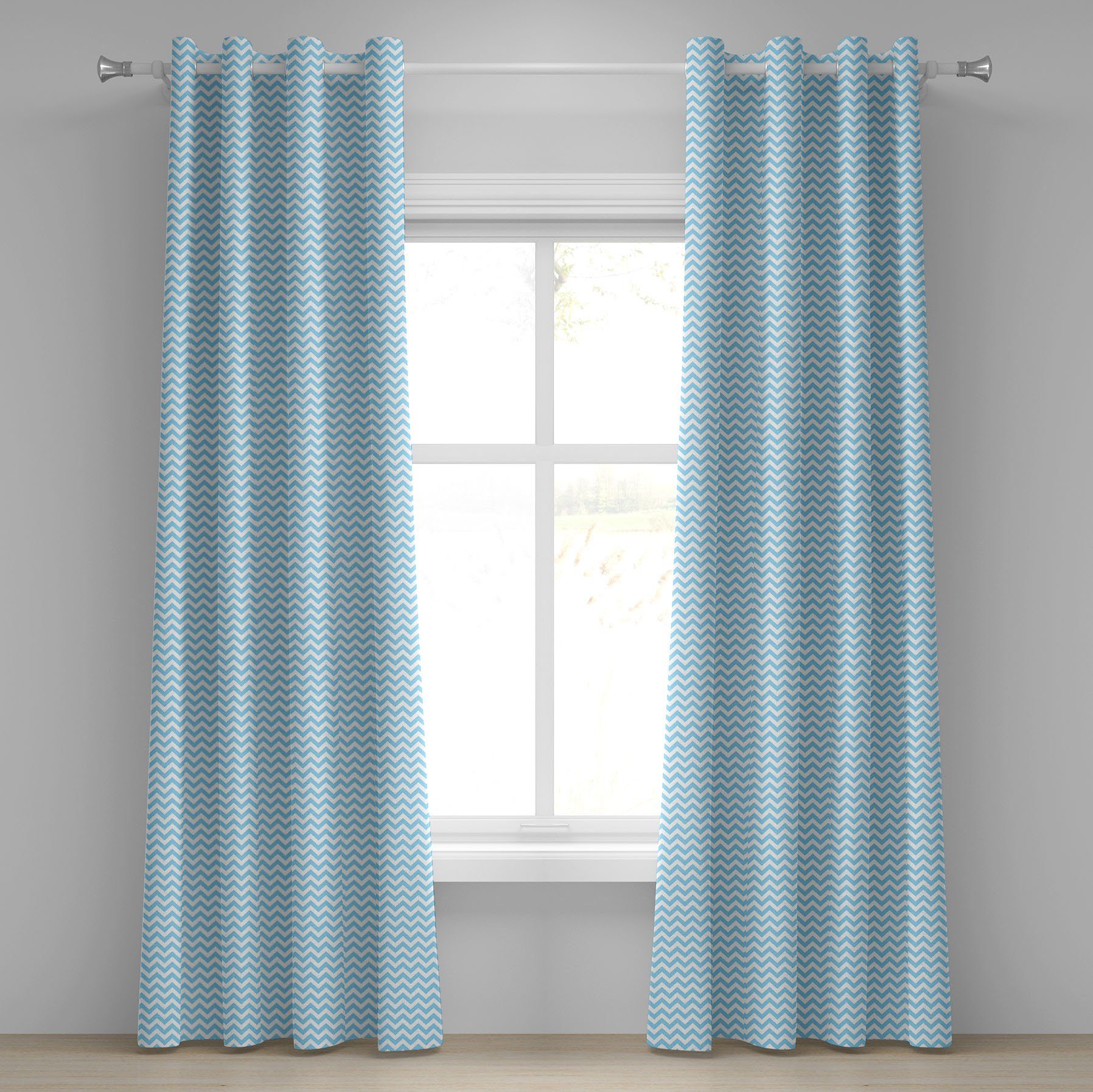 Gardine Dekorative 2-Panel-Fenstervorhänge für Schlafzimmer Wohnzimmer, Abakuhaus, Blau und weiß Gestreifte Fliesen-Entwurf