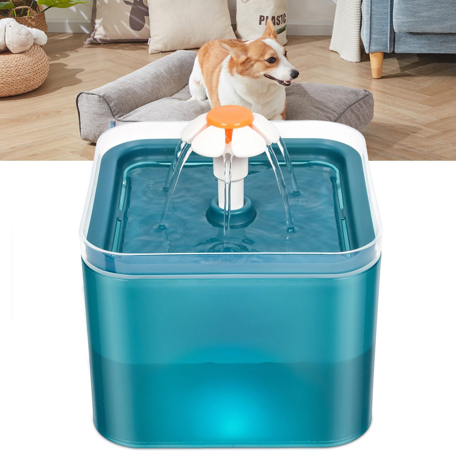 Trinkbrunnen Haustier Wasserspender mit LED Wasserstandsanzeige Katzenbrunnen