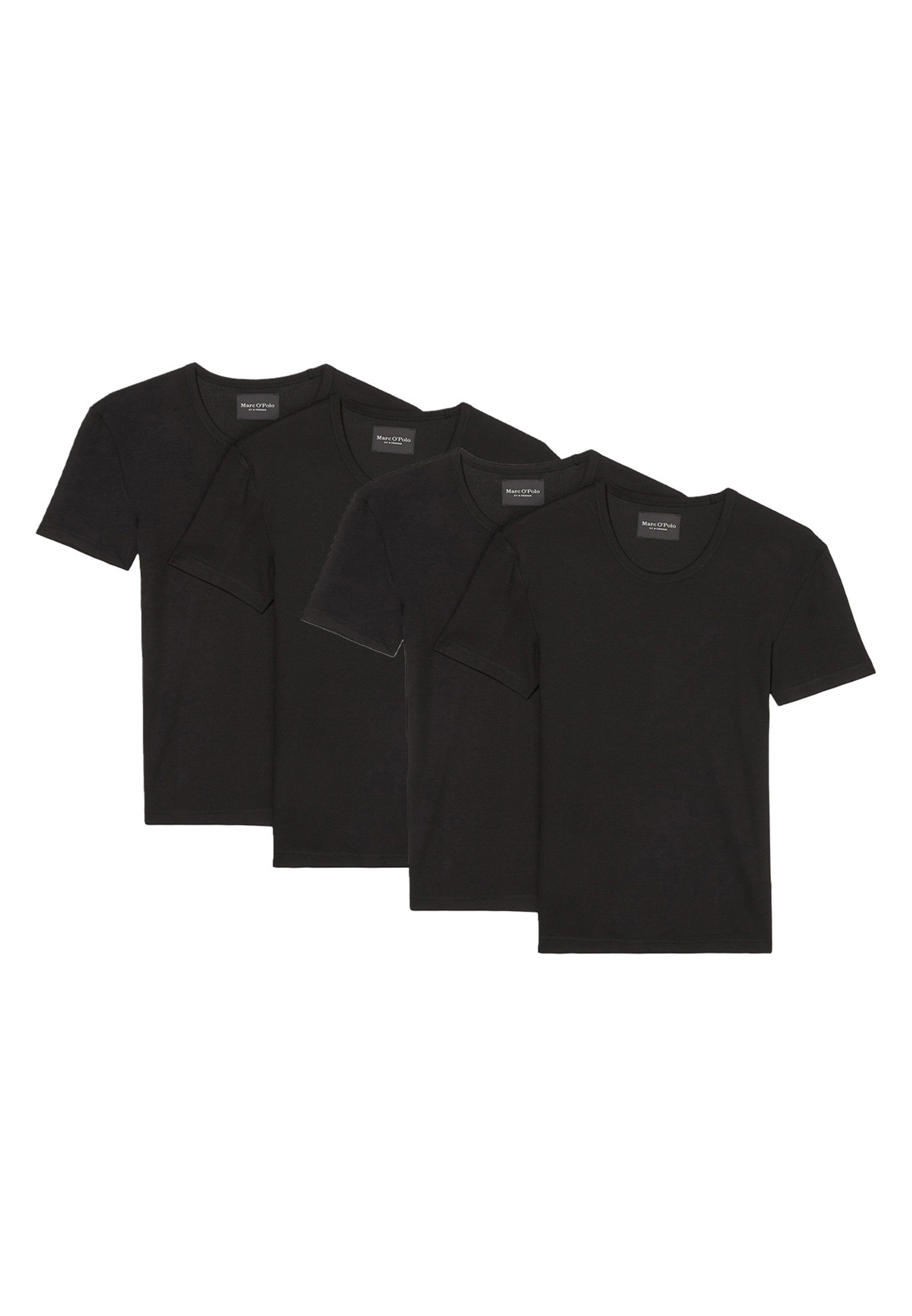 Marc O'Polo (Spar-Set, 4er Unterhemd / Unterhemd Organic 4-St) Langarm Pack Iconic Schwarz - Shirt - Cotton Rib Baumwolle