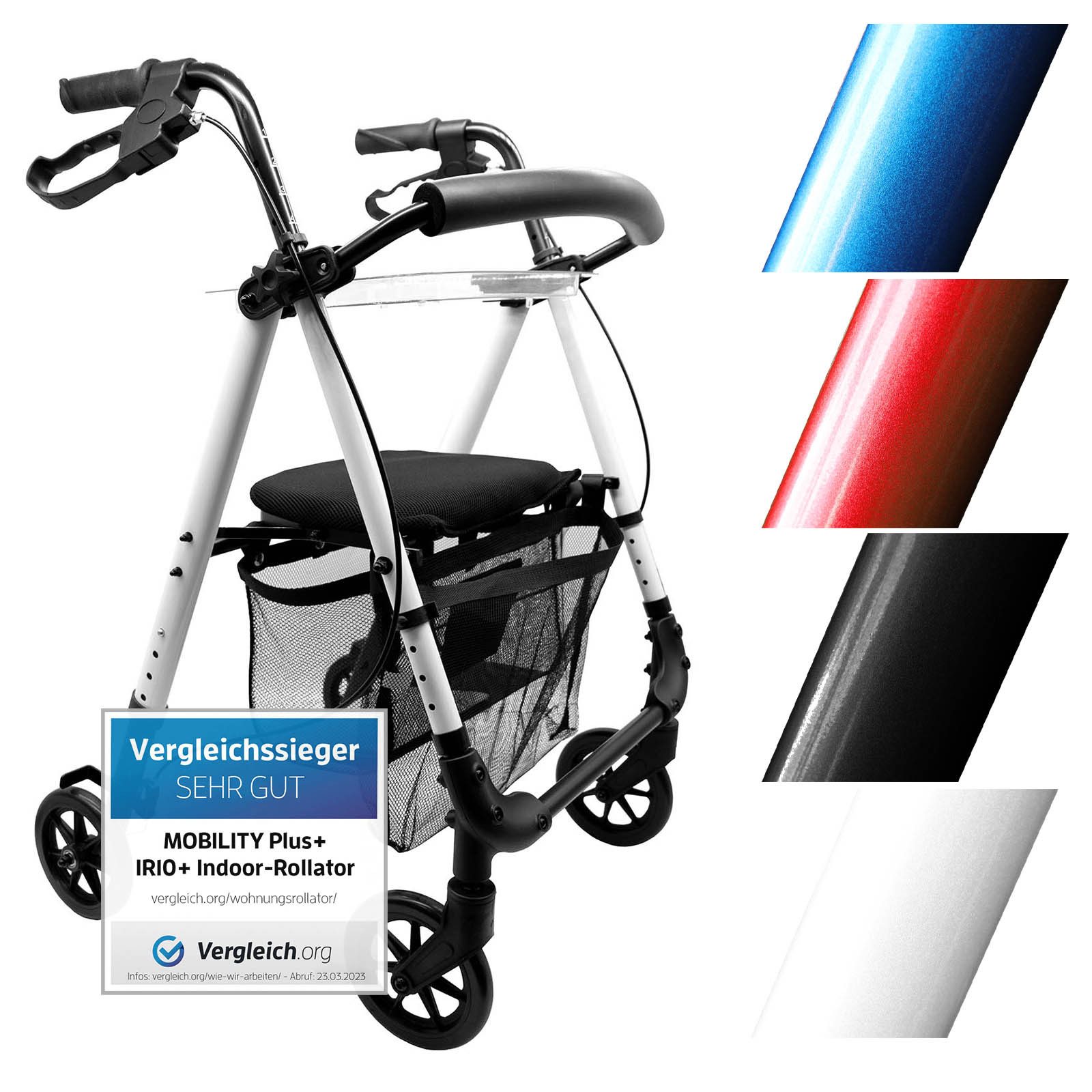 MOBILITY Plus+ Rollator IR10+ - Wohnungsrollator mit Tablett, Indoor Gehwagen - Leichgewicht, schmal und kompakt, klappbar, variabel