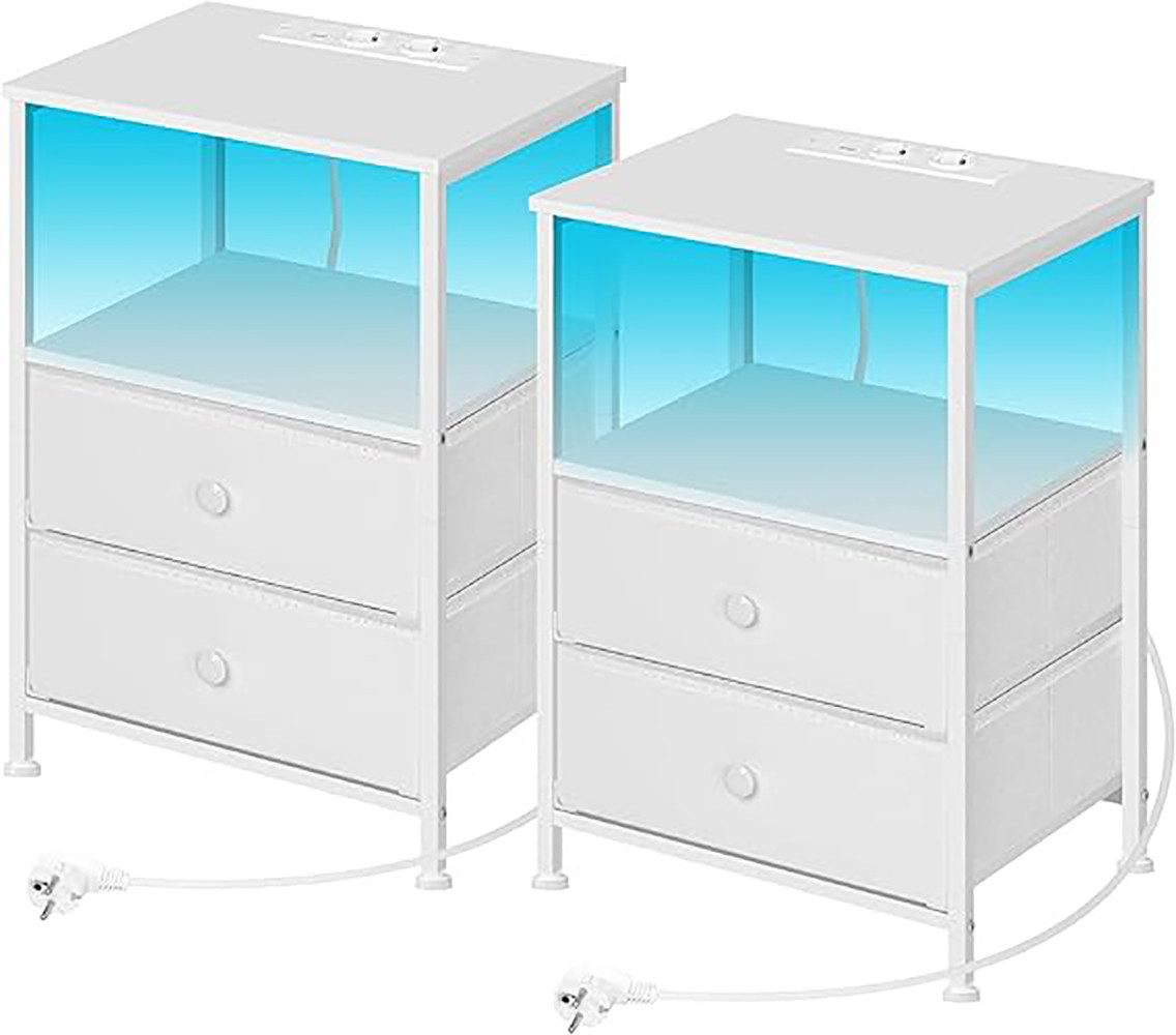Woltu Nachttisch (2-St), mit Steckdosen LED-Beleuchtung Schubladen, Beistel günstig online kaufen