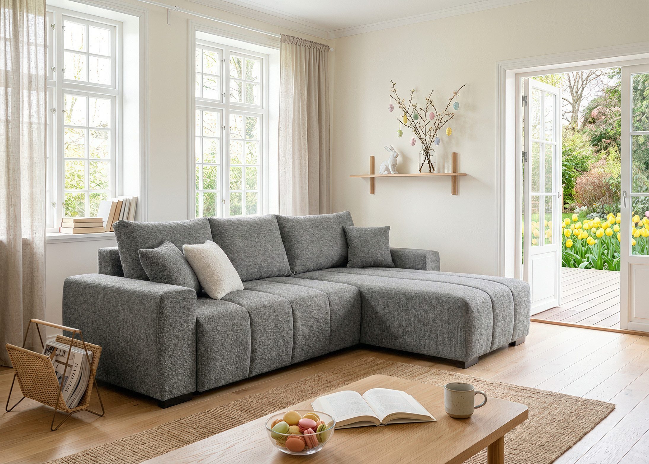 Home affaire Ecksofa Bello L-Form, B: 256 cm, Schlaffunktion, Bettkasten & 2 Zierkissen, Federkern