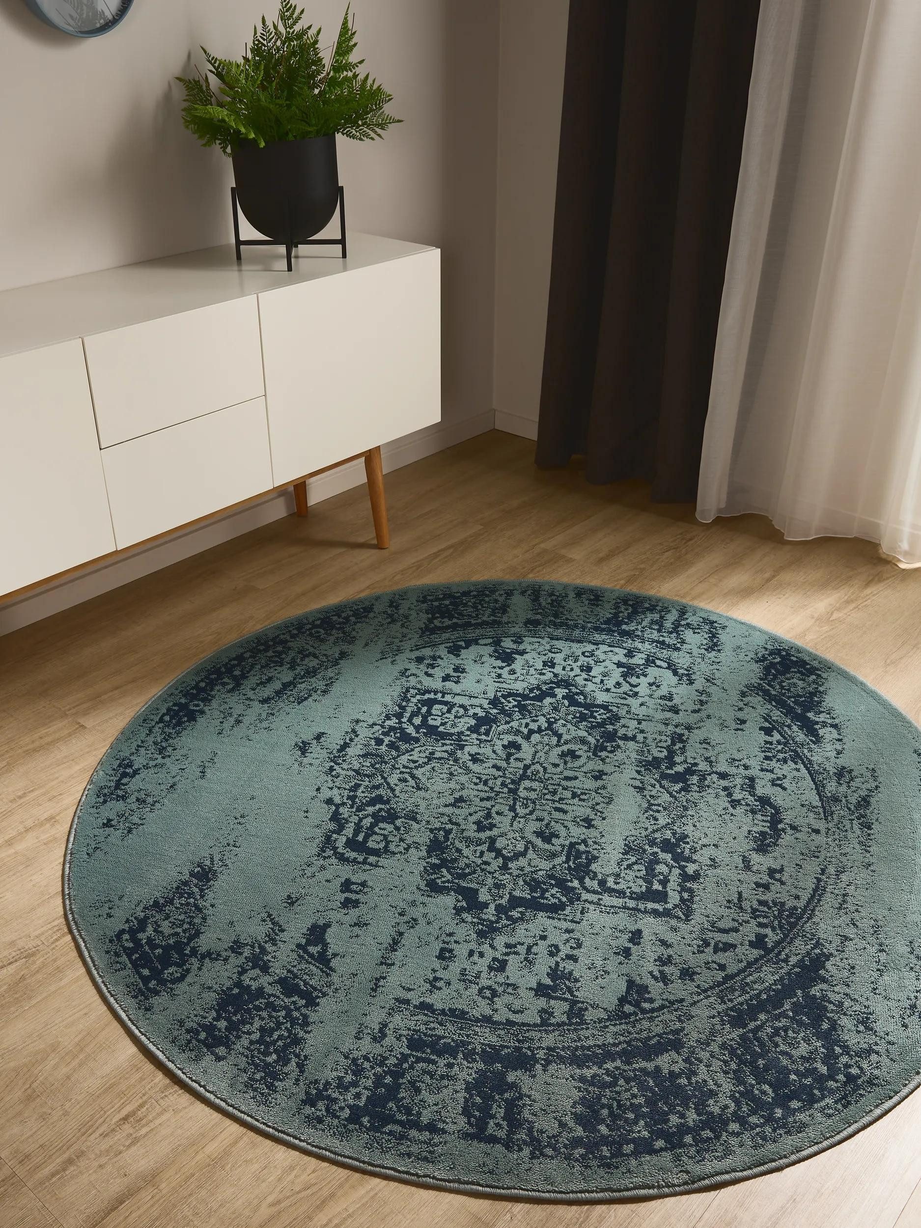 benuta Teppich Suki, rund, Höhe: 6 mm, Vintage-Look, Kurzflor, Retro Teppich Wohnzimmer, Schlafzimmer