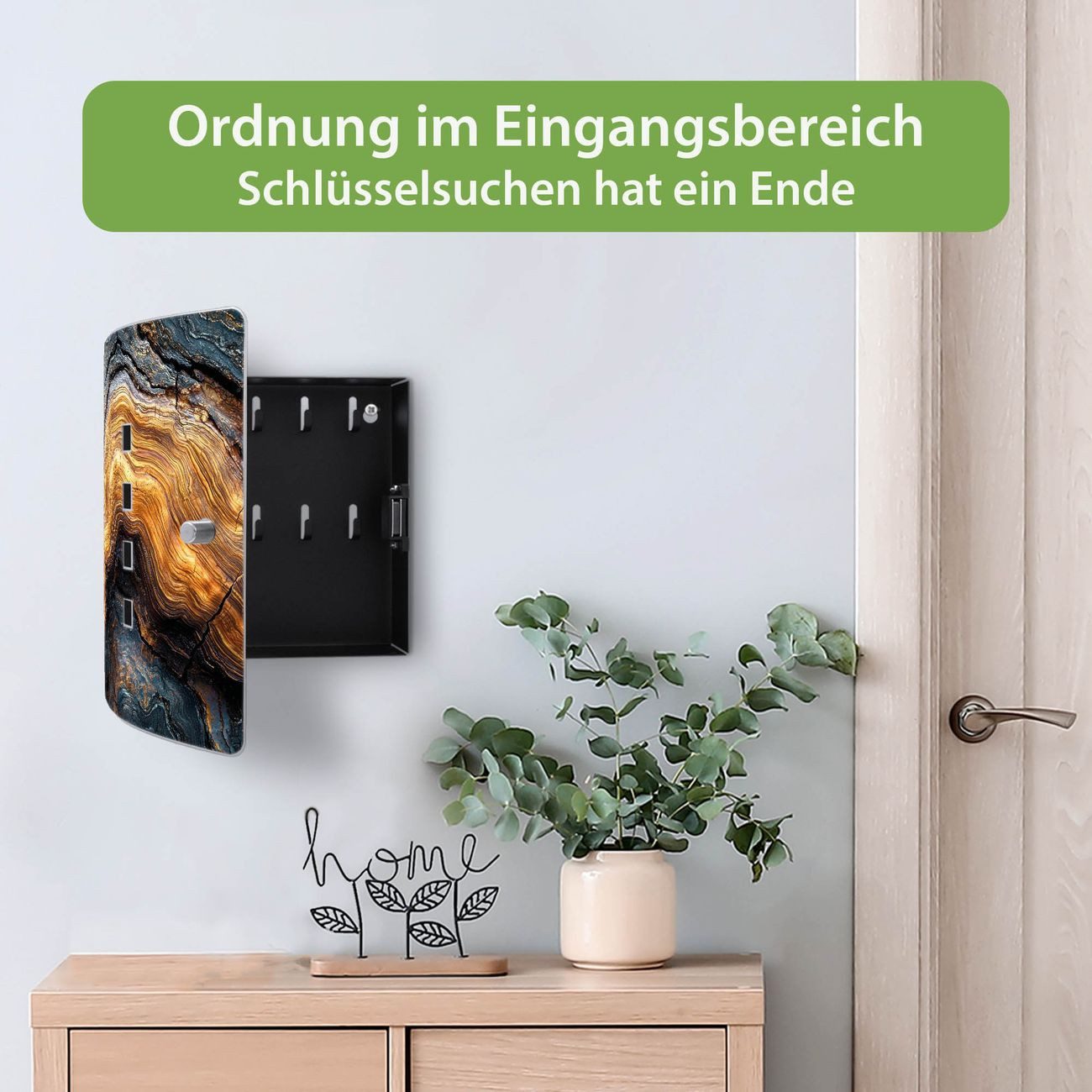 banjado Schlüsselkasten Edelstahl mit Motiv Holz Gemasert Fluss Gold (verst günstig online kaufen