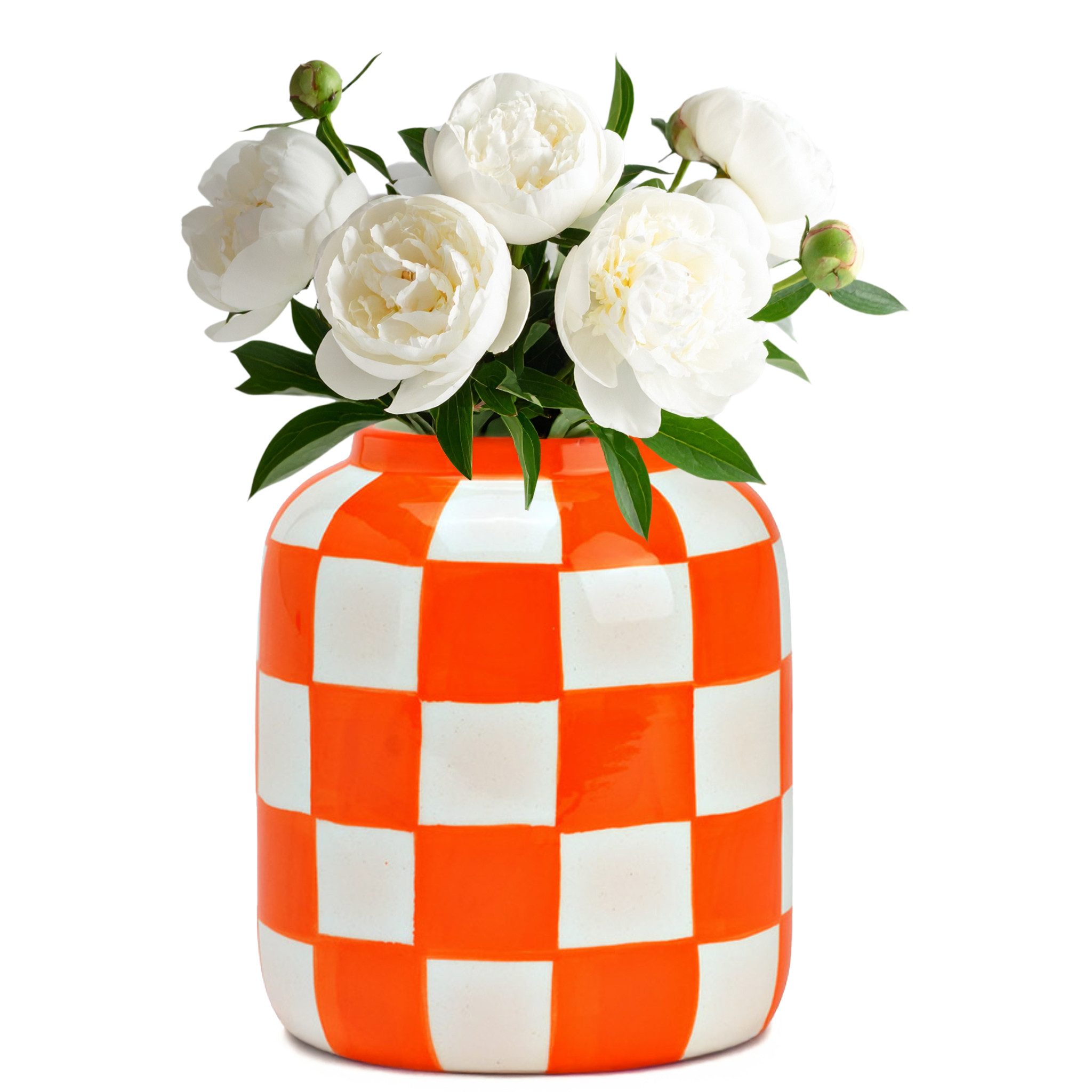 matches21 HOME & HOBBY Dekovase Blumenvasen Set kariert, orange weiß in Ø 1 günstig online kaufen