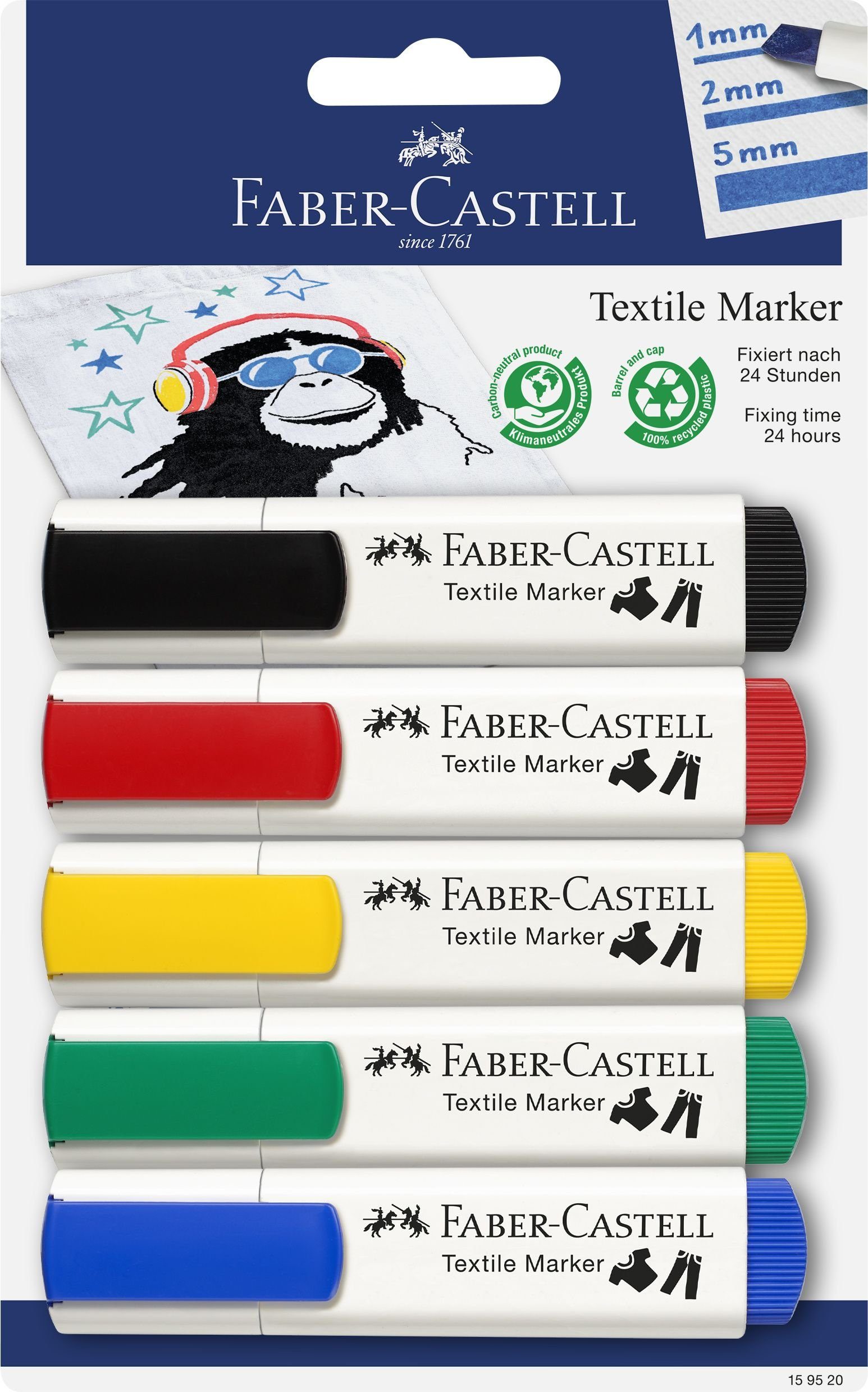 5er Blister Mäuse Textilmarker, Faber-Castell Standardfarben, FABER-CASTELL