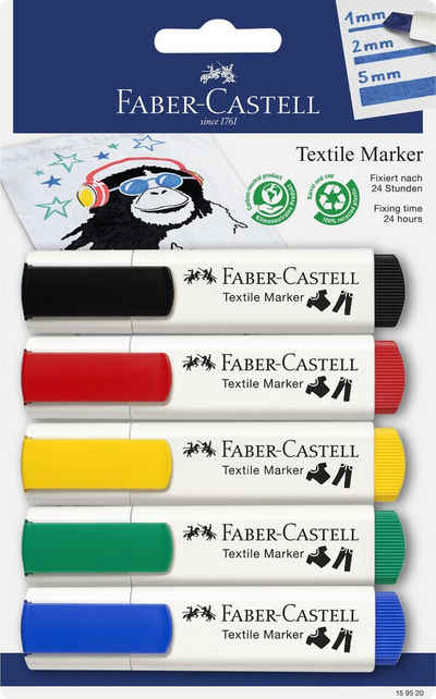Faber-Castell Geldscheinprüfstift FABER-CASTELL Textilmarker, Standardfarben, 5er Blister