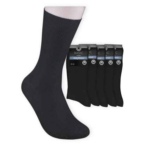 Die Sockenbude Basicsocken BASIC - Herrensocken (Bund, 5-Paar, schwarz) Diabetikersocken ohne Gummi aus 100 % Baumwolle