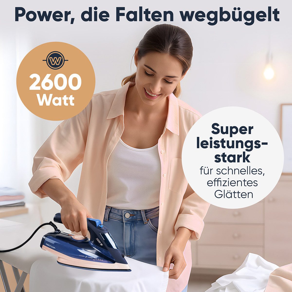 ProfiCare Dampfbügeleisen PC-DB 3126, Bügeleisen 2600W, Dampfbügeleisen Keramik-Sohle