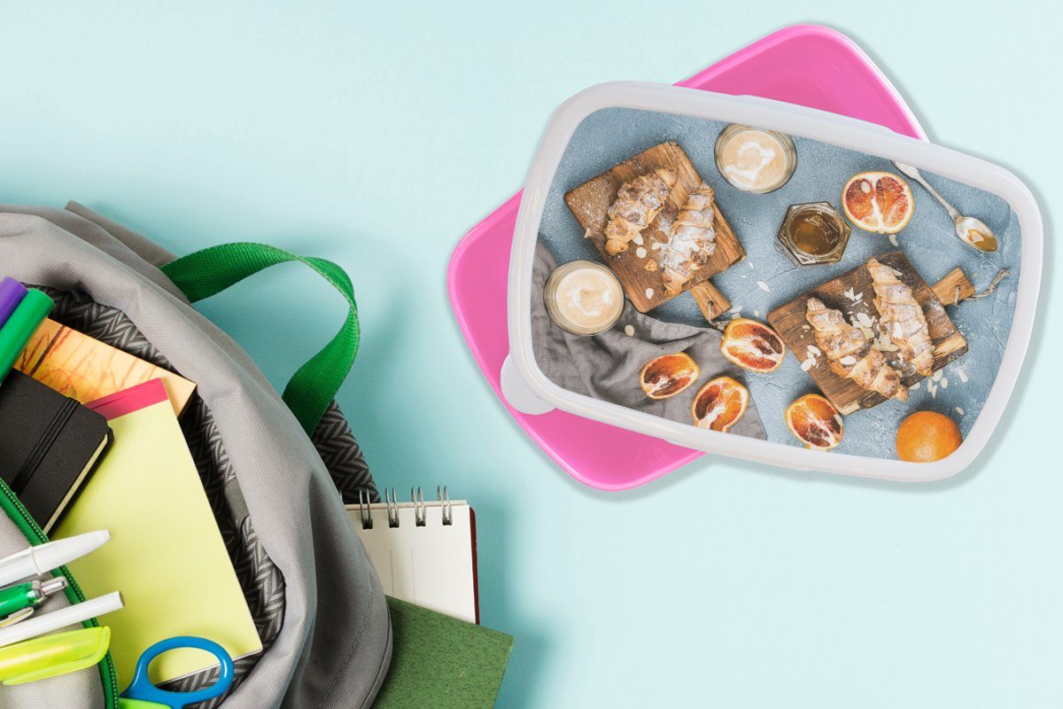 Brotdose Erwachsene, Frühstück, Lunchbox Mädchen, Kunststoff - Kinder, Kunststoff, Snackbox, für Croissant Obst MuchoWow (2-tlg), - Brotbox rosa