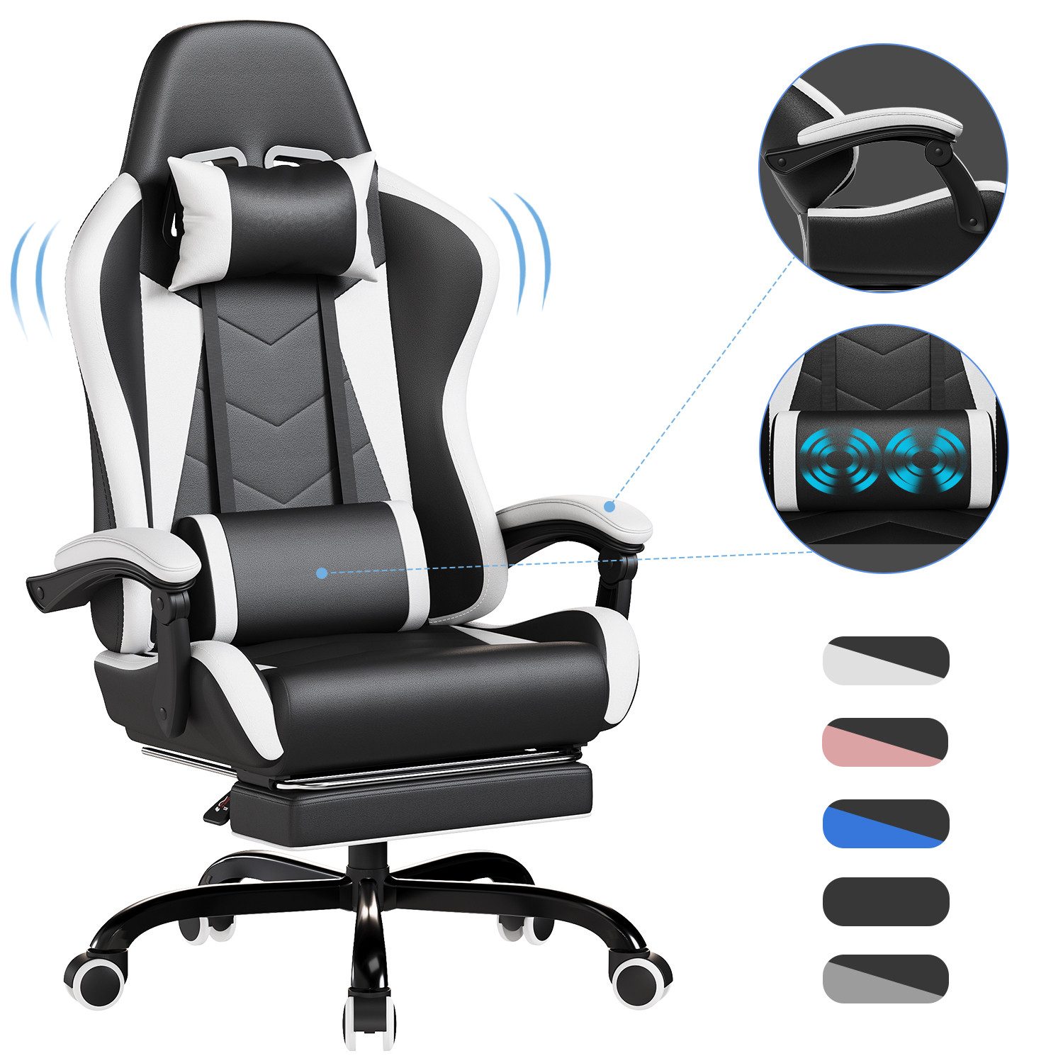 HOMALL Gaming-Stuhl Massage Gaming Stuhl mit Fußstütze 90-135° Rückenlehne günstig online kaufen