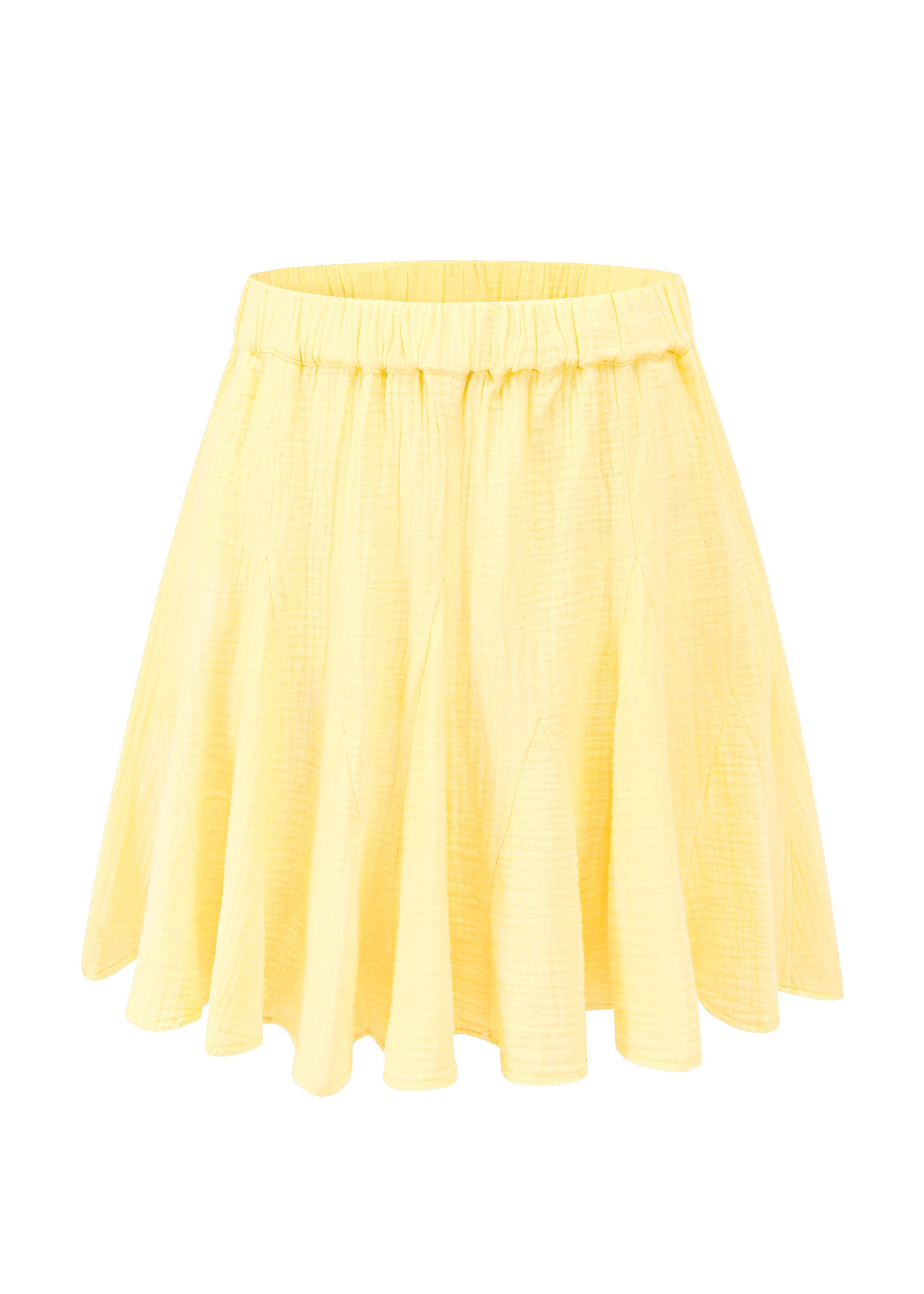 SASSYCLASSY A-Linien-Rock Musselin Rock mit Godet-Falten für Damen Rock aus Baumwolle mit elastischem Bund Buttergelb Beige Rosa Schwarz