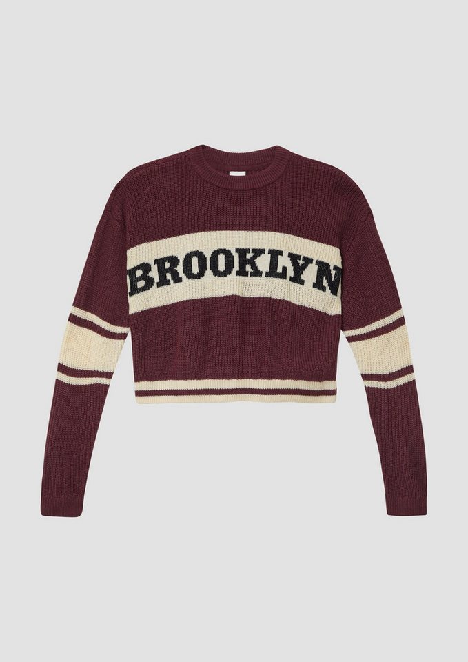 s.Oliver Longpullover Strickpullover Cropped Oversize-Pullover mit Schriftzug