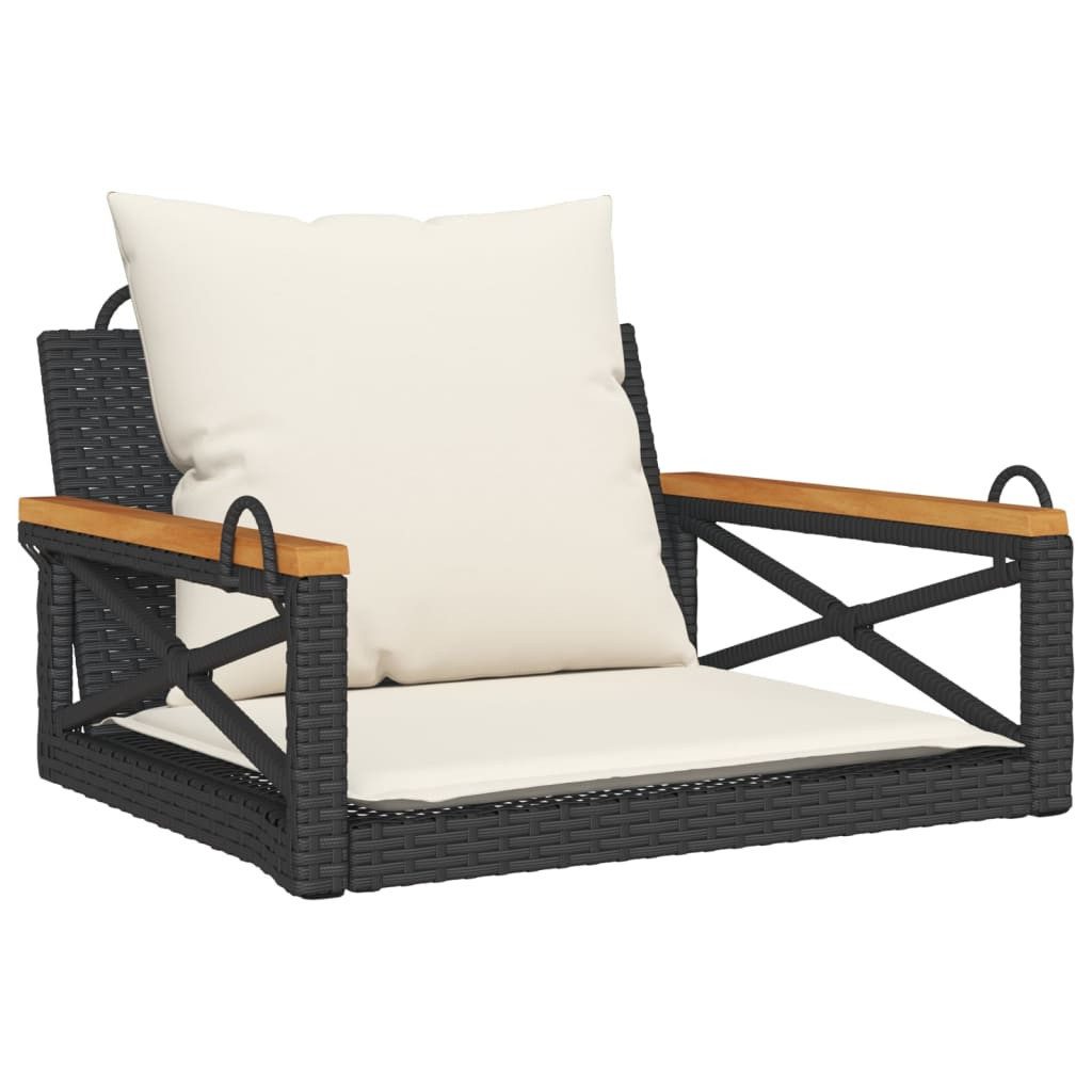vidaXL Gartenbank Hängesessel mit Kissen Schwarz 63x62x40 cm Poly Rattan (1-St)