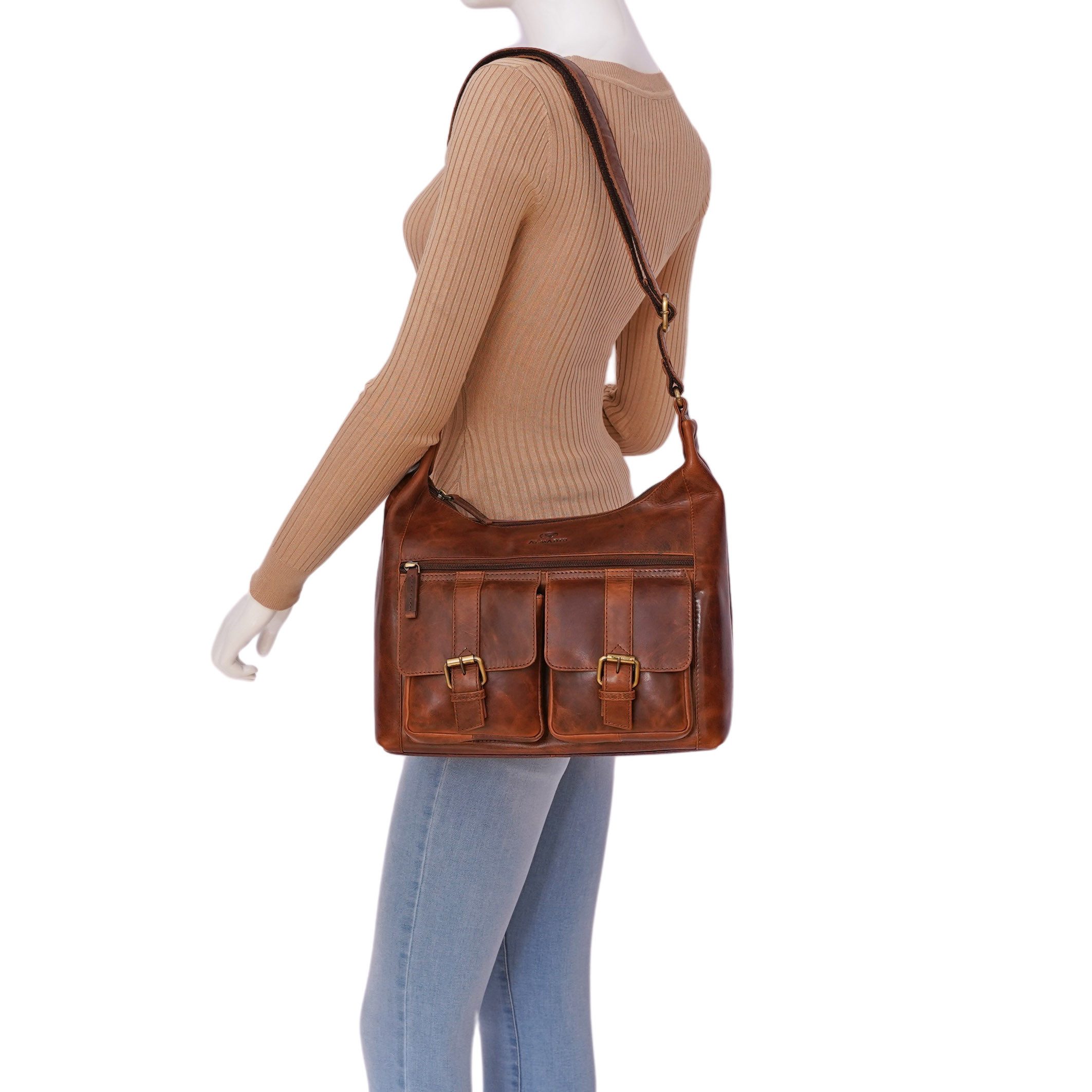 ALMADIH Umhängetasche Leder Damen Ledertasche LARA Schultertasche braun vin günstig online kaufen