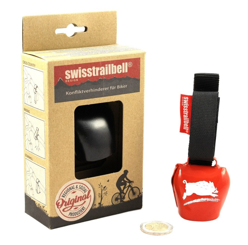 swisstrailbell Fahrradklingel Black, blauer MTB, hell-blaues Band, Trailbell, Bear Bell